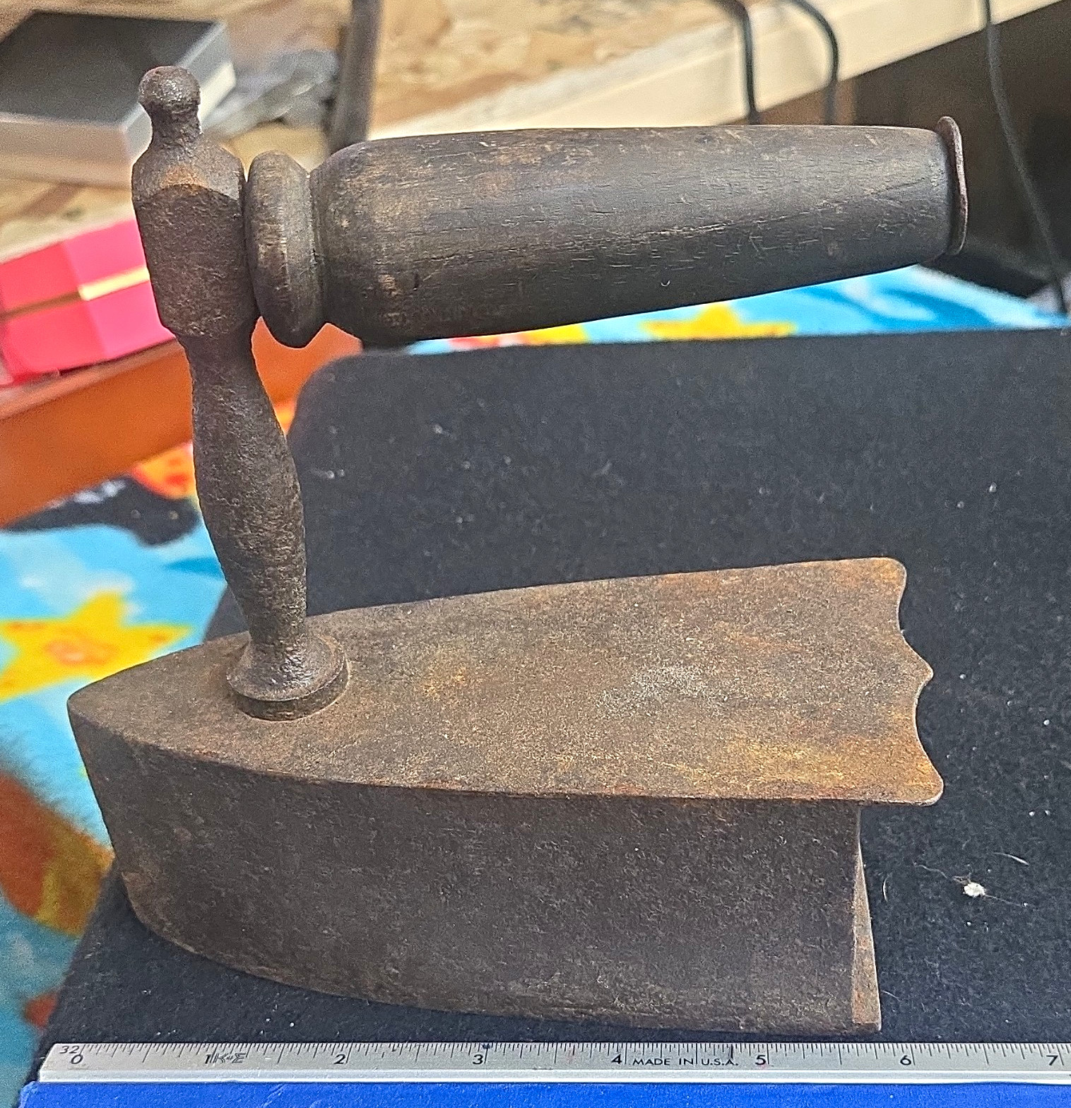 Antique Vintage Sad Iron Flat Iron Metal w/ Brown Wooden Handle