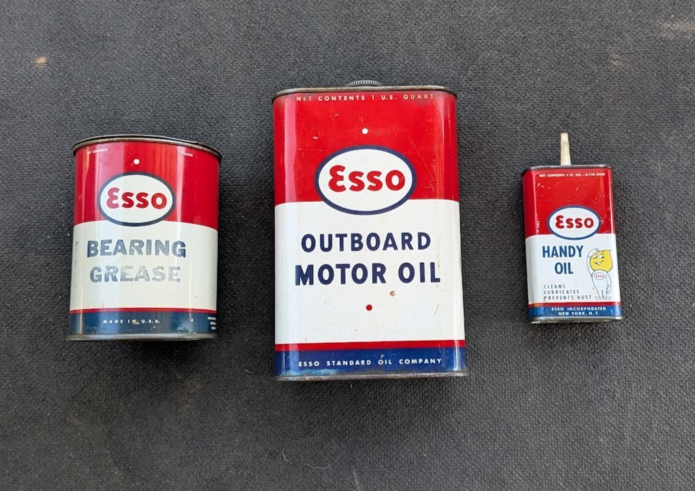 Vintage Esso Can Lot Outboard Motor Happy  Oil Bearing Grease Oiler