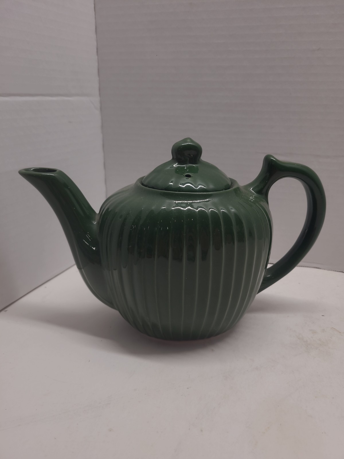 Vintage Fraunfelter China Teapot Green Ribbed