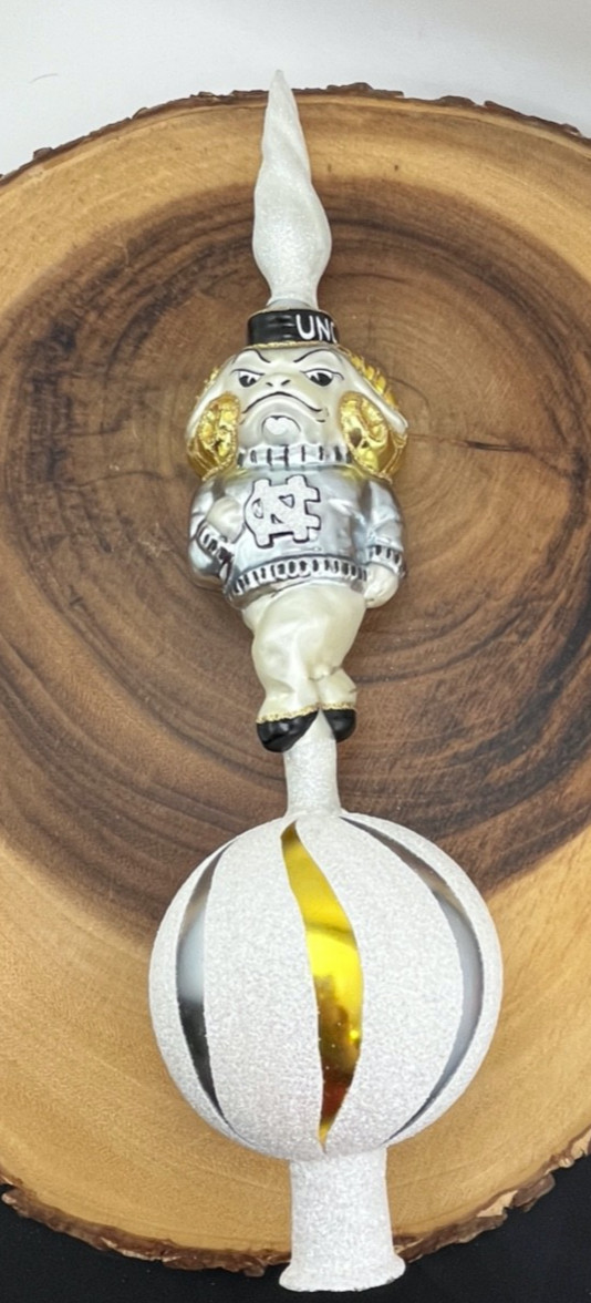 Vtg UNC Tar Heels Glasscots Slavic Treasures Blown Glass Tree Topper Ornament 15