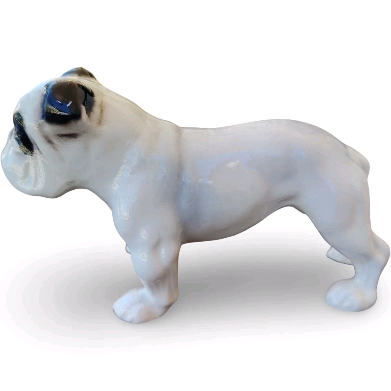 Vintage Porcelain English Bulldog Figurine White Black Detail Dog Statue 5