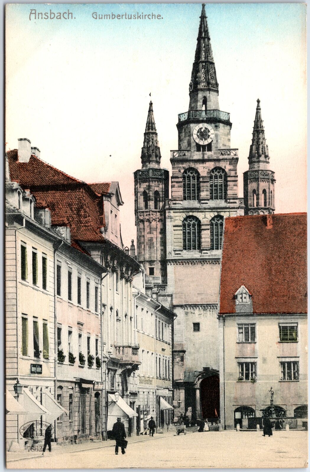 VINTAGE POSTCARD THE GUMBERLUS CHURCH AND COURTYARD AT ANSBACH GERMANY c. 1910