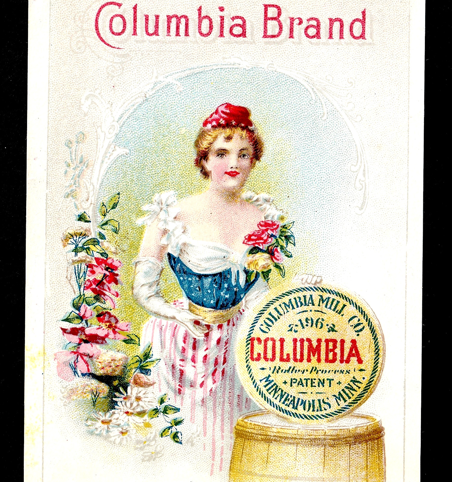 1800\'s Columbia Mill Minneapolis MN Flour Ad Patriotic Victorian Trade Card j.US