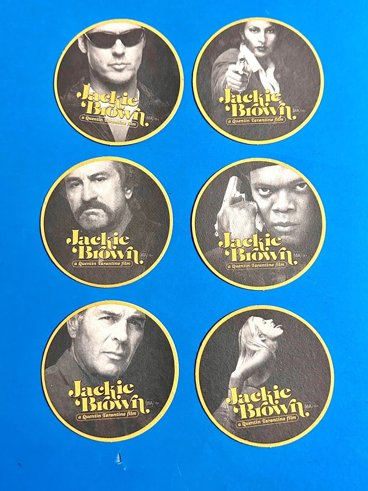RARE 90s Video Store PROMO JACKIE BROWN Coaster SET Tarantino Sam Jackson DeNiro