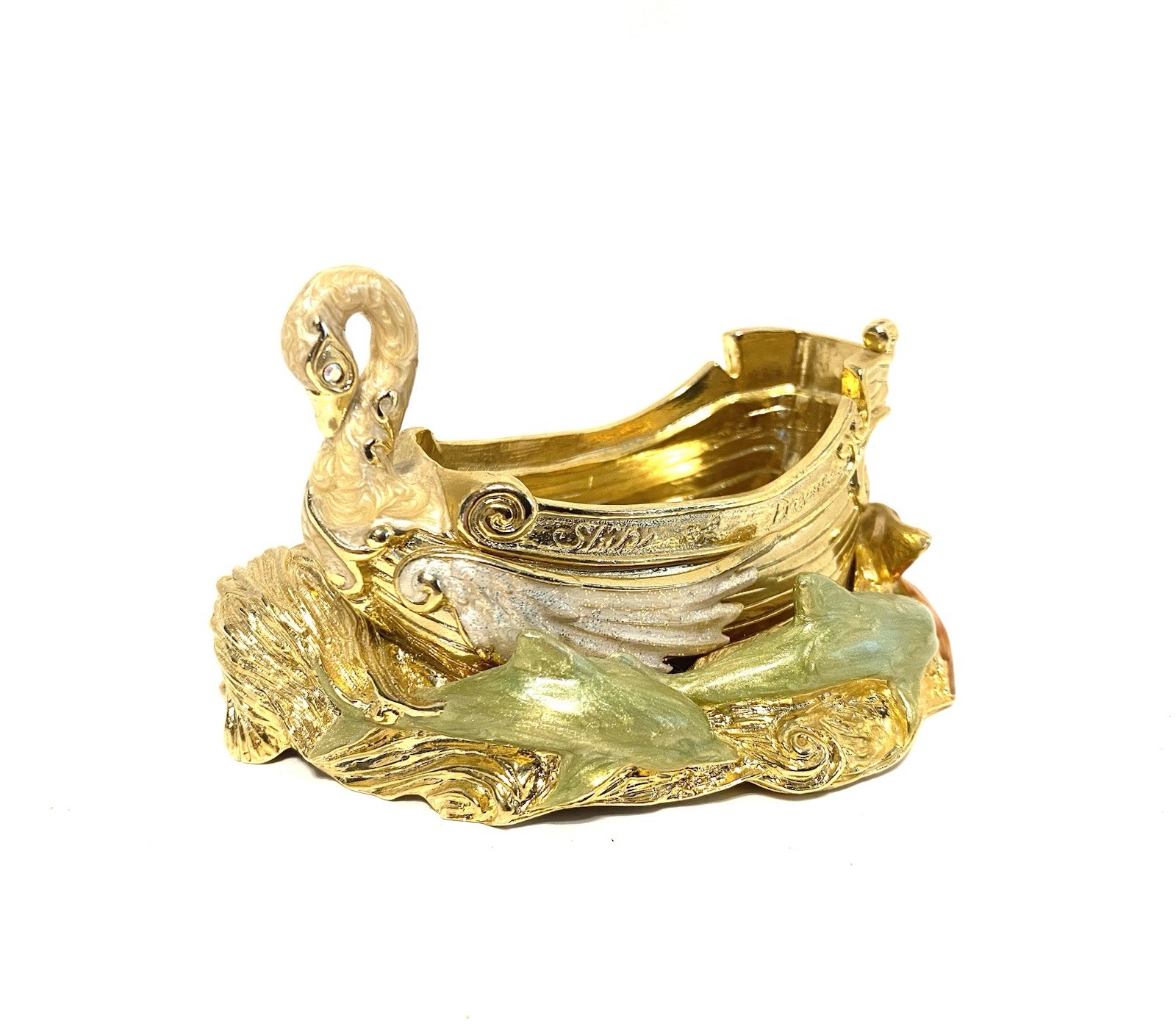Kirks Folly Ship Of Dreams Trinket Box Swan Mermaid Dolphins *MISSING LID*