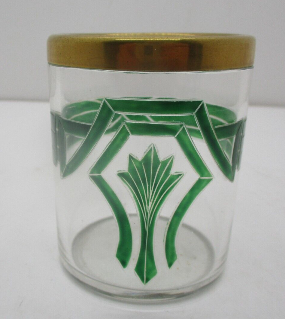 Small Art Deco Gold Trim Glass with Green Design