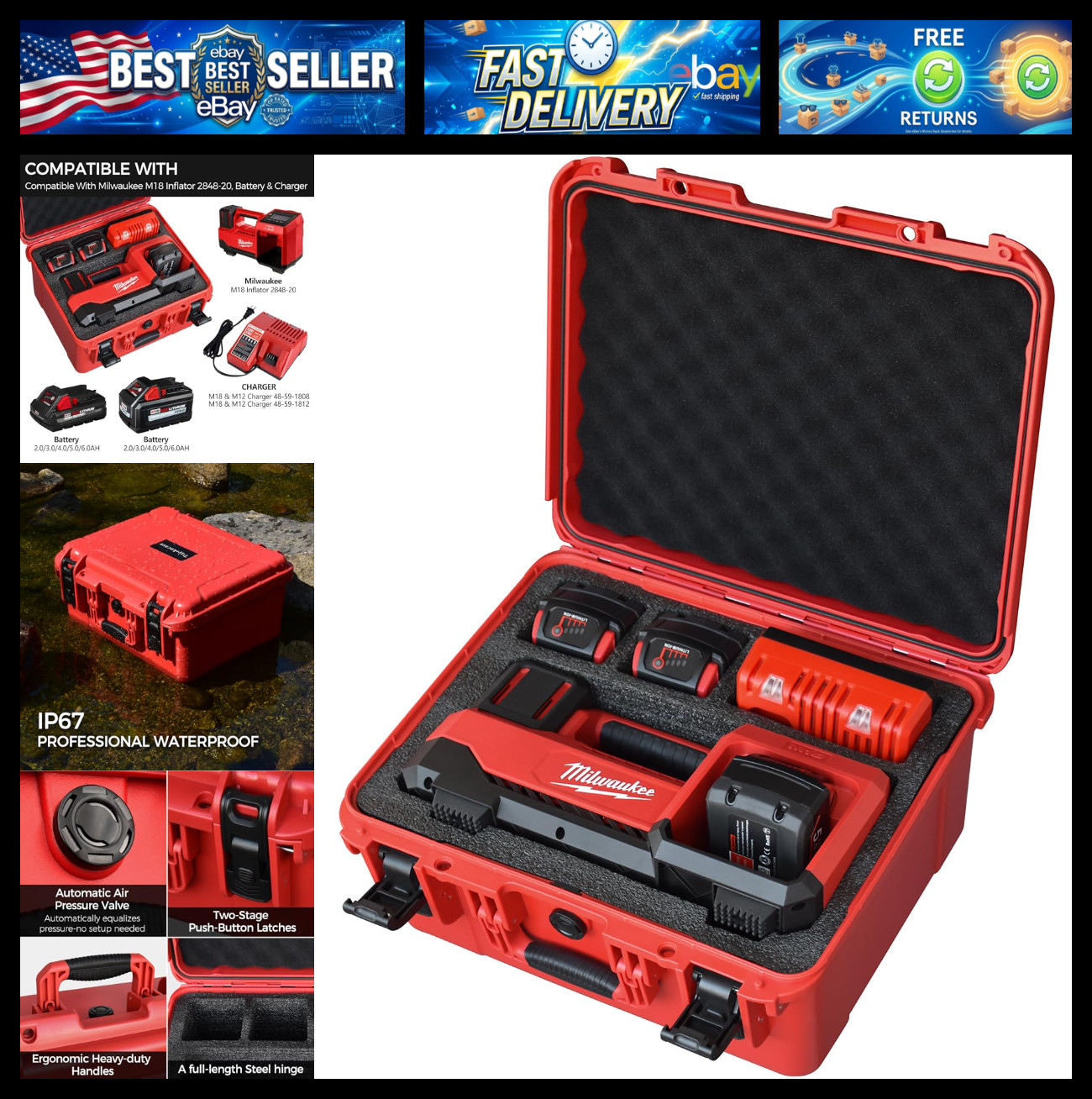 Air Compressor Hard Storage Case for Milwaukee M18 Inflator 2848-20 - Waterproof