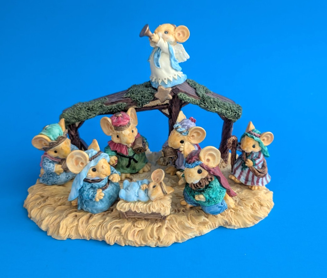 Vtg 1993 Ganz Little Cheesers NATIVITY SCENE Complete Set 8 Figurines & Creche