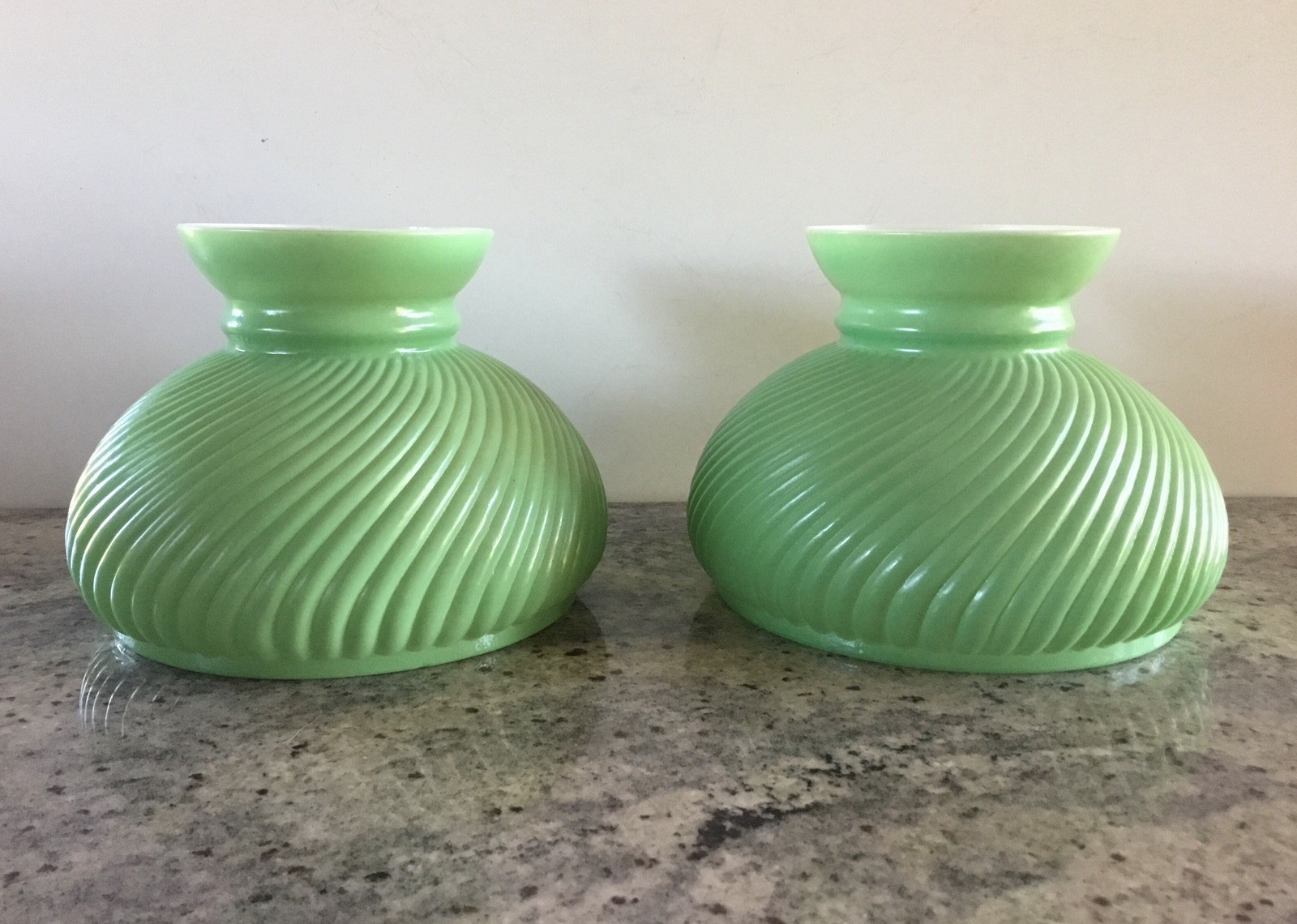 Vintage Mint Green Ribbed Swirl Glass Student Lamp Shade  (7” Diameter)