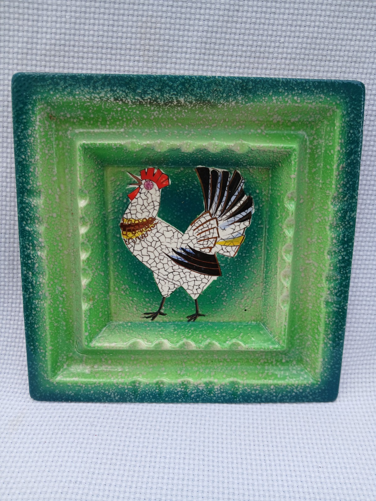 Vintage Napco Square Ceramic Ashtray Rooster Mosaic Retro Japan Mid Century