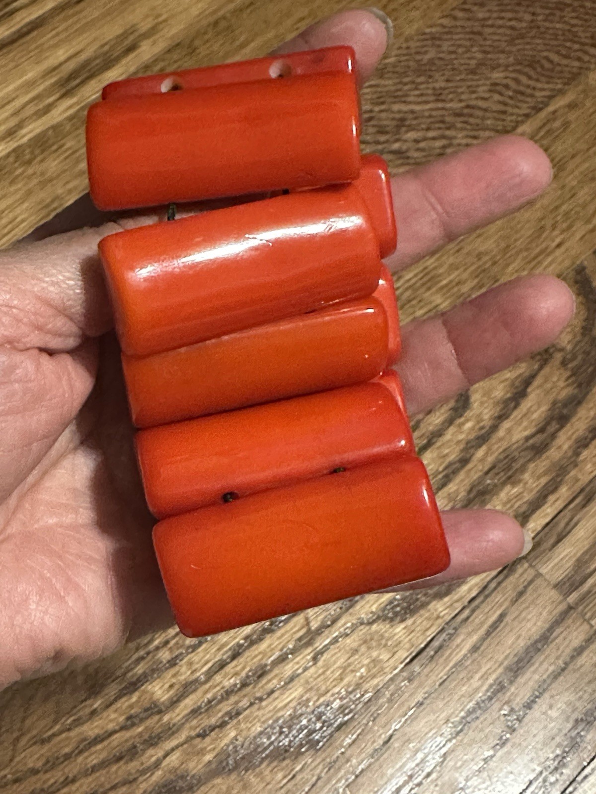 Vintage Dominique Denaive Red Bakelite Wide Bar Stretch Bracelet Signed France