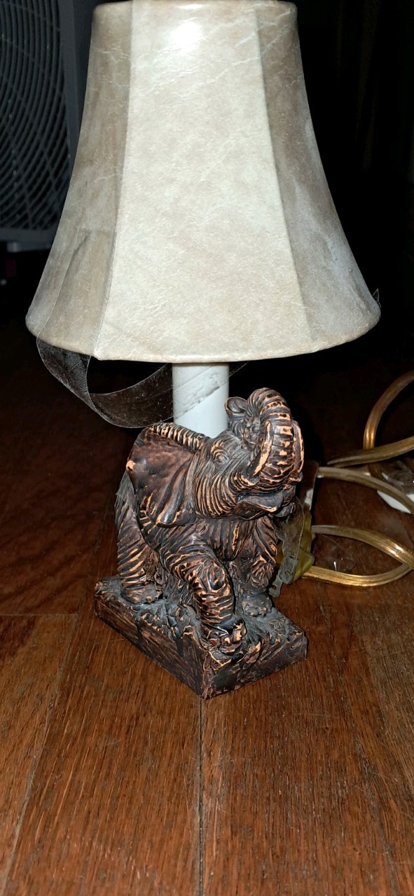 Vintage Resin Elephant Trunk Up Accent Desk Lamp