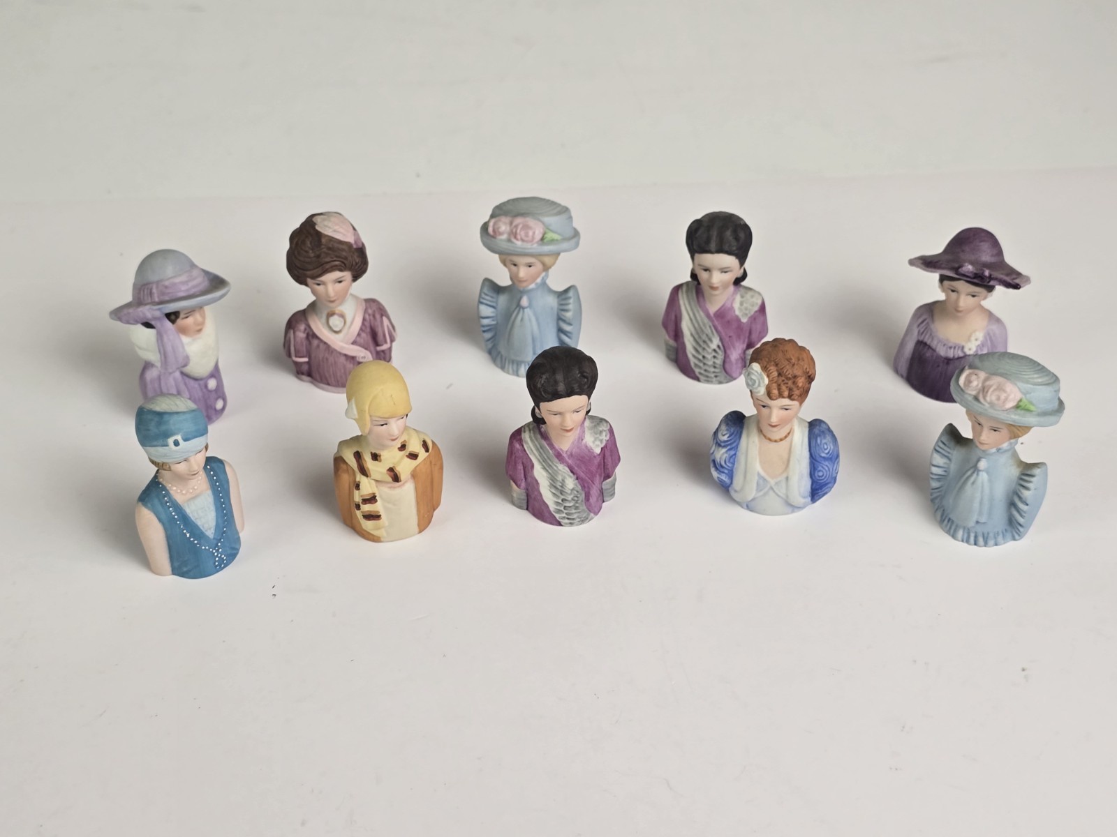 Vintage 80s AVON Porcelain American Fashion Head Thimbles  LOT Of 10 ( 2 Dupli )