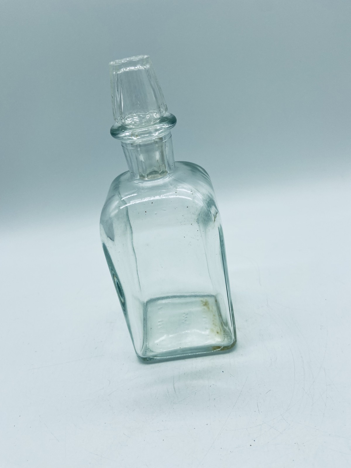 Antique Pre-1900 Clear Aqua Tint Medicine Bottle with Ground Stopper Apothecary