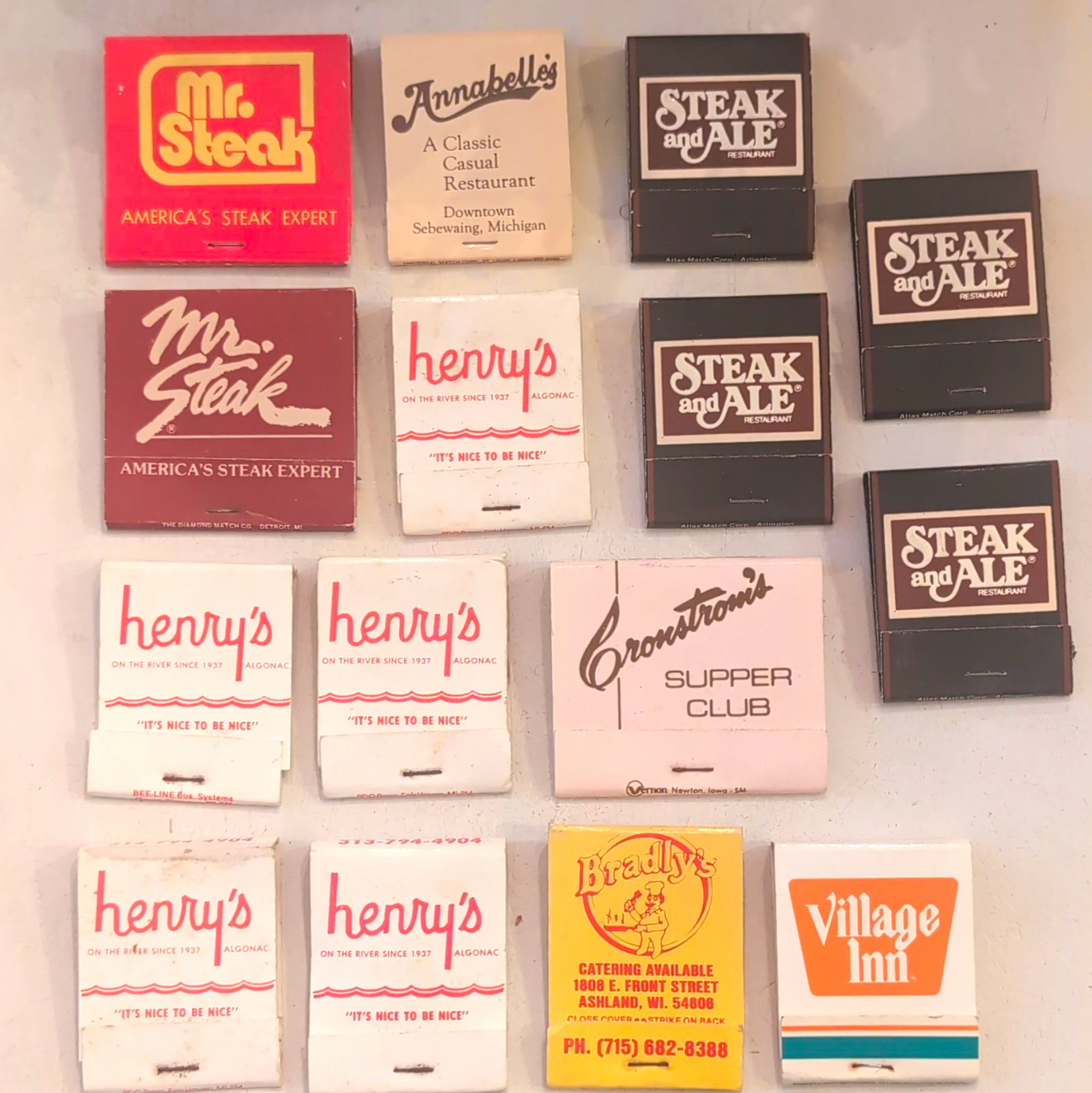 Vtg Defunct Restaurant Chain Supper Club Matchbook Lot 18pc Mr Steak, Henrys