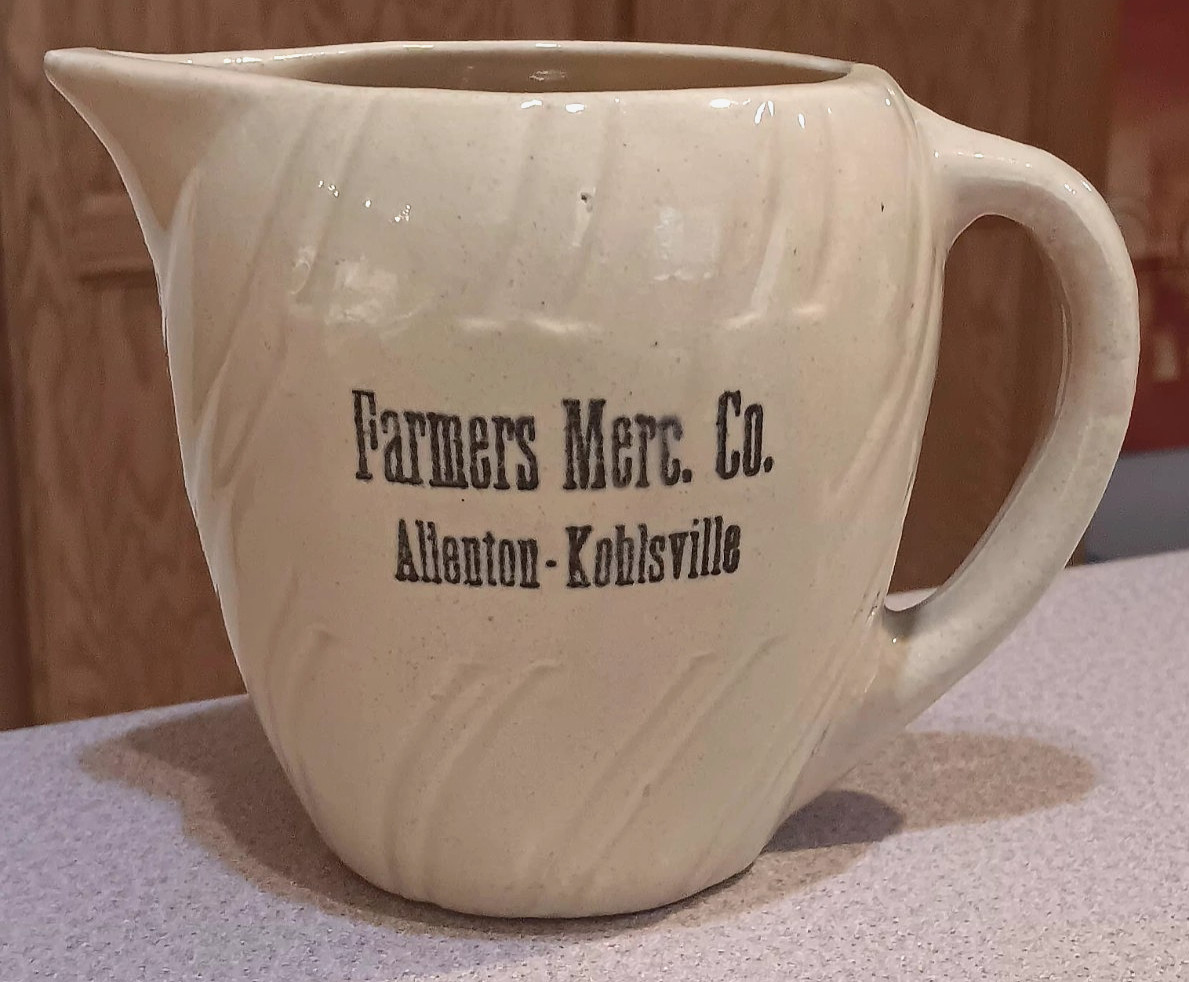 Old FARMERS MERC Stoneware Pottery Allenton Kohlsville Wisconsin General Store