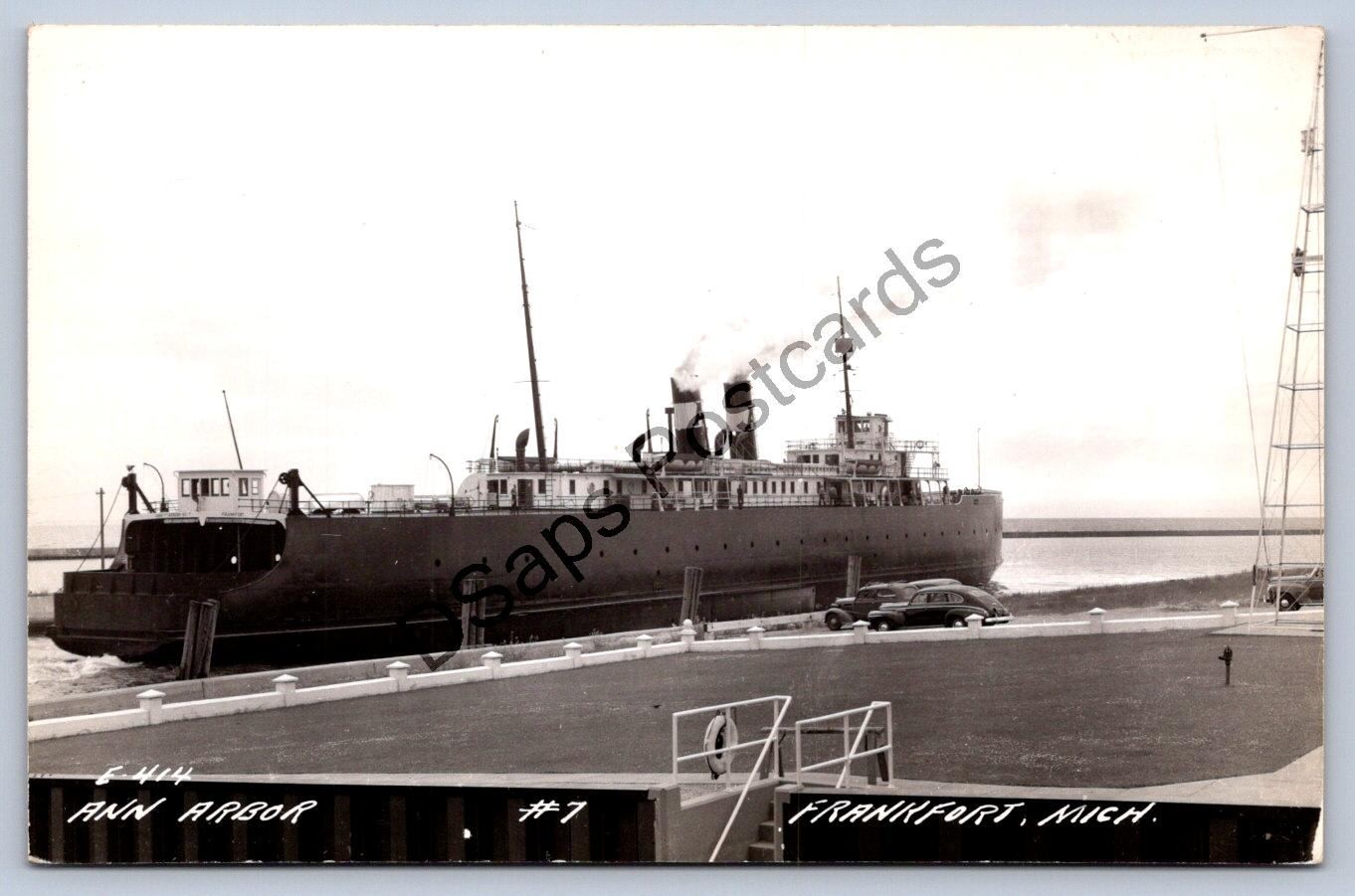 Michigan Rppc Postcard c1930-50s Frankfort ANN Arbor Ferryboat Car Ferry Ship