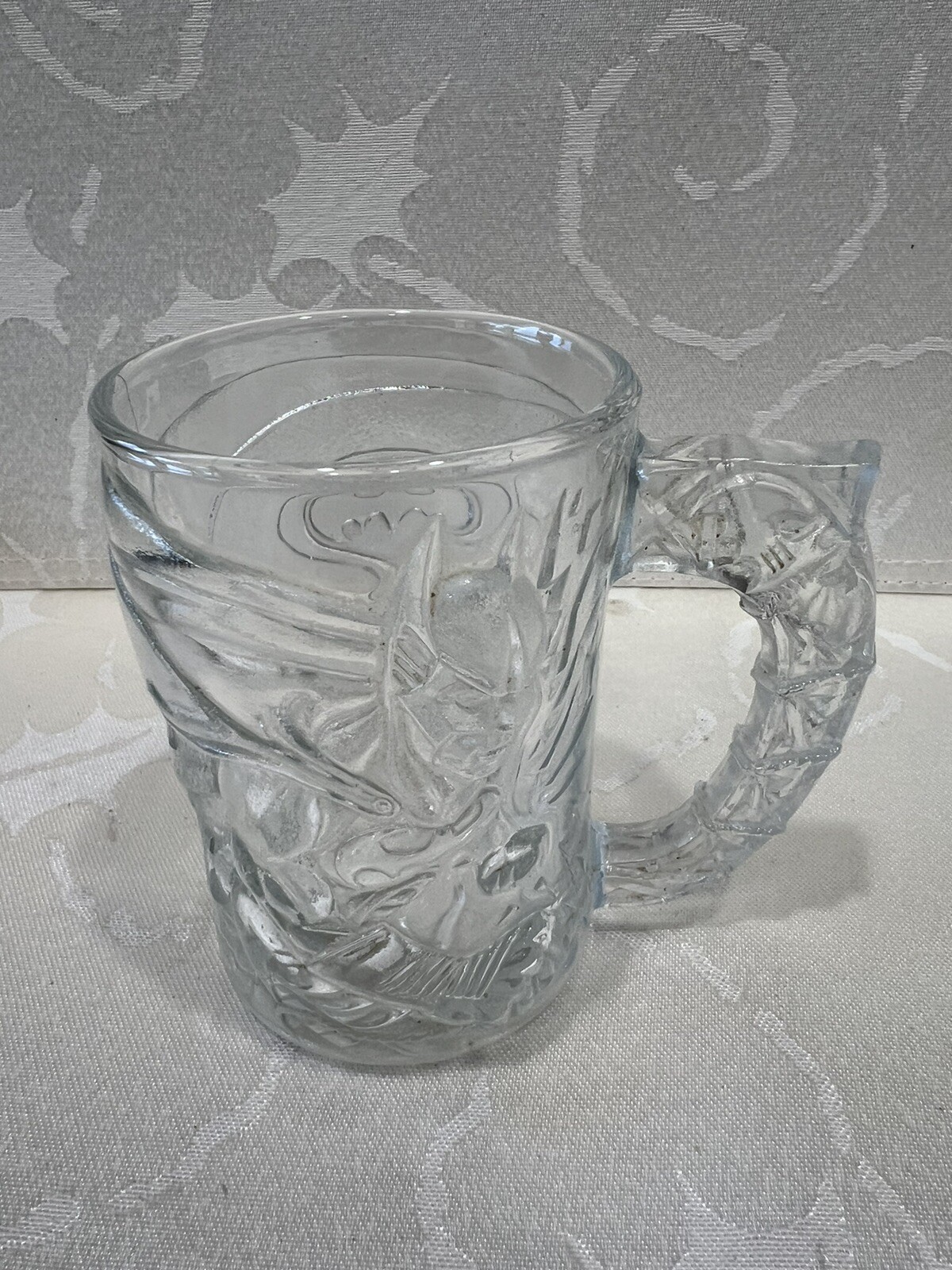 Vtg. Batman Forever McDonalds Collectors Embossed Glass Mug 1995 Made In France