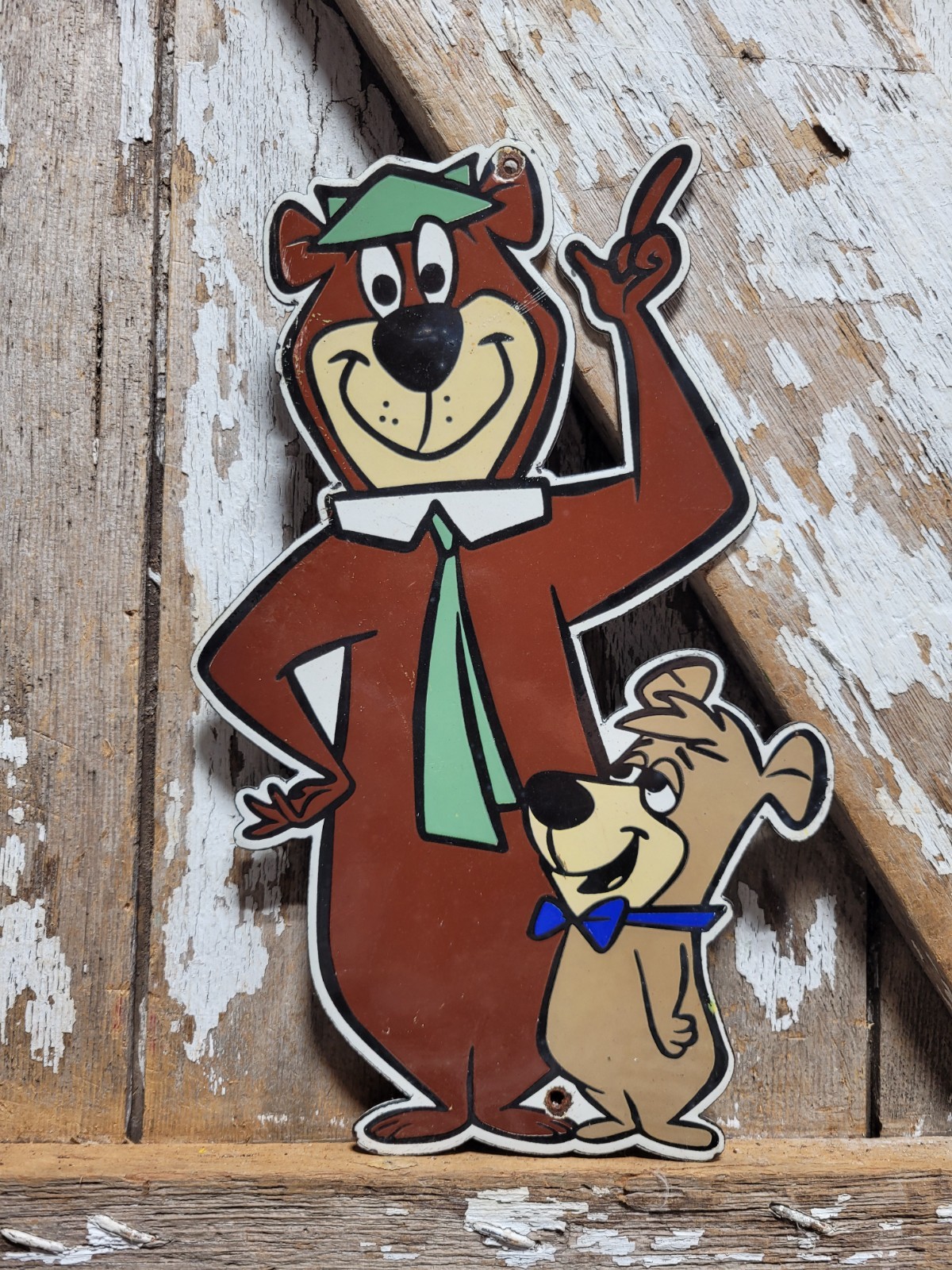 VINTAGE BEAR PORCELAIN SIGN RARE OLD SMOKEY FOREST NATIONAL PARK CARTOON