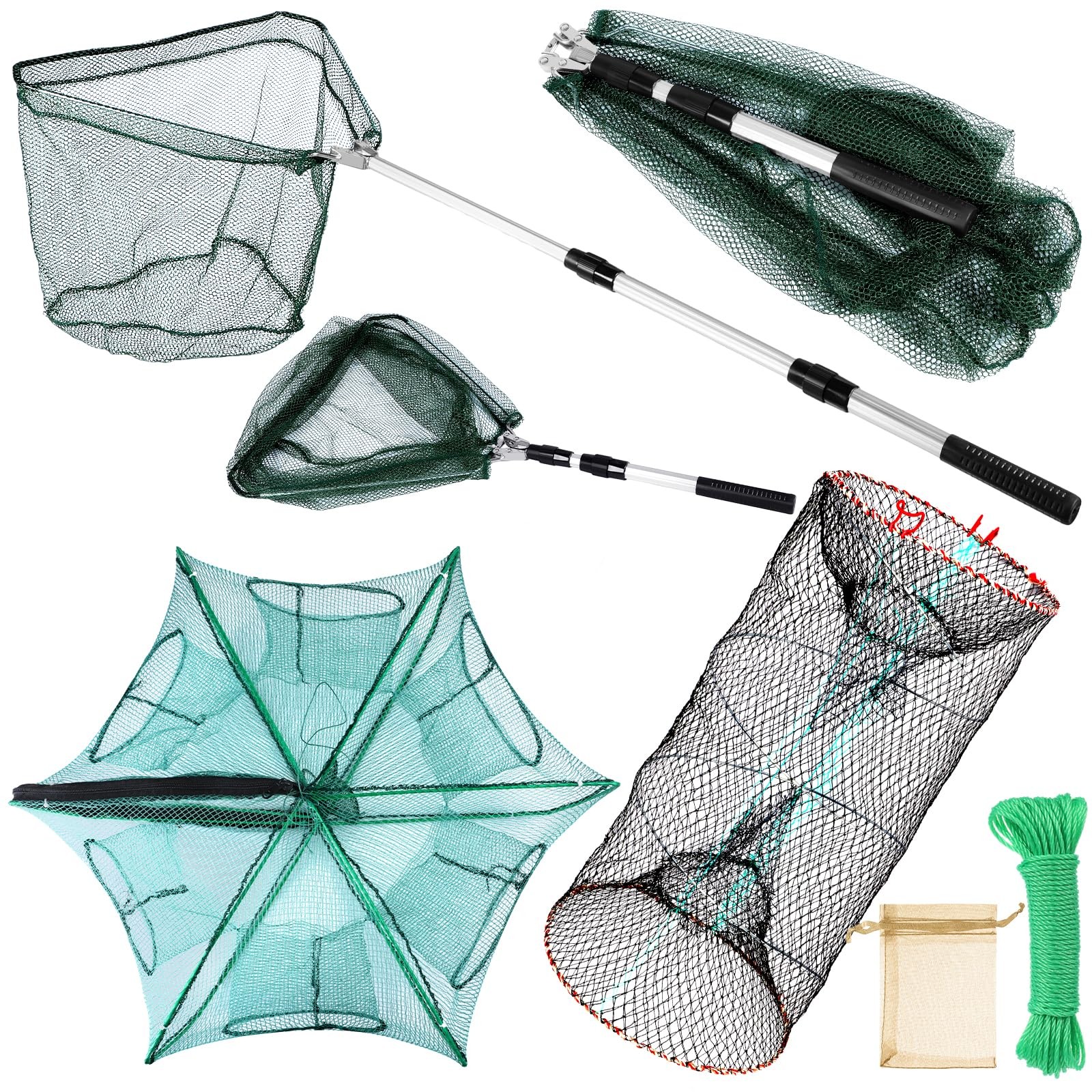 Windyun 3 Pcs Foldable Fishing Net Landing Net Telescoping Pole Handle