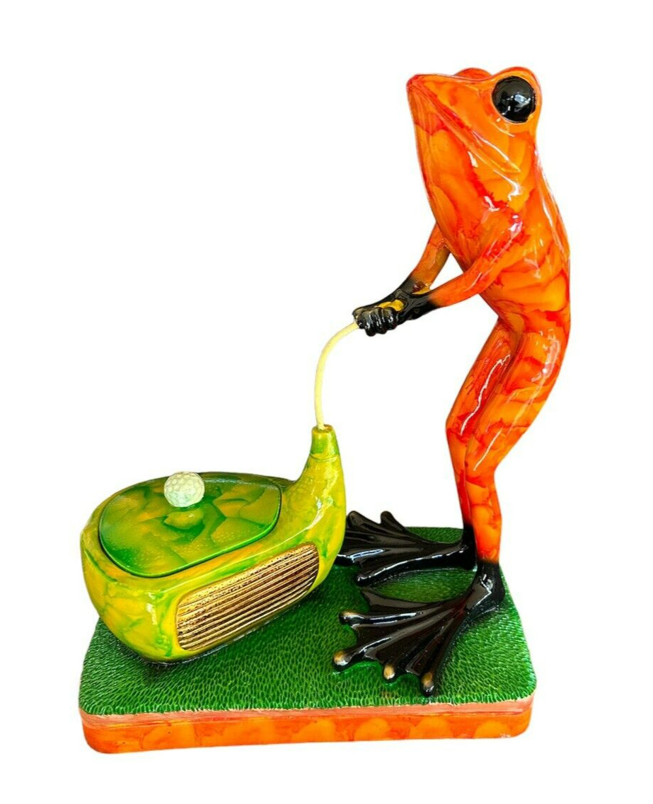 GOLFER  FROG GOLFING TRINKET BOX SCULPTURE STATUE Amphibian. New
