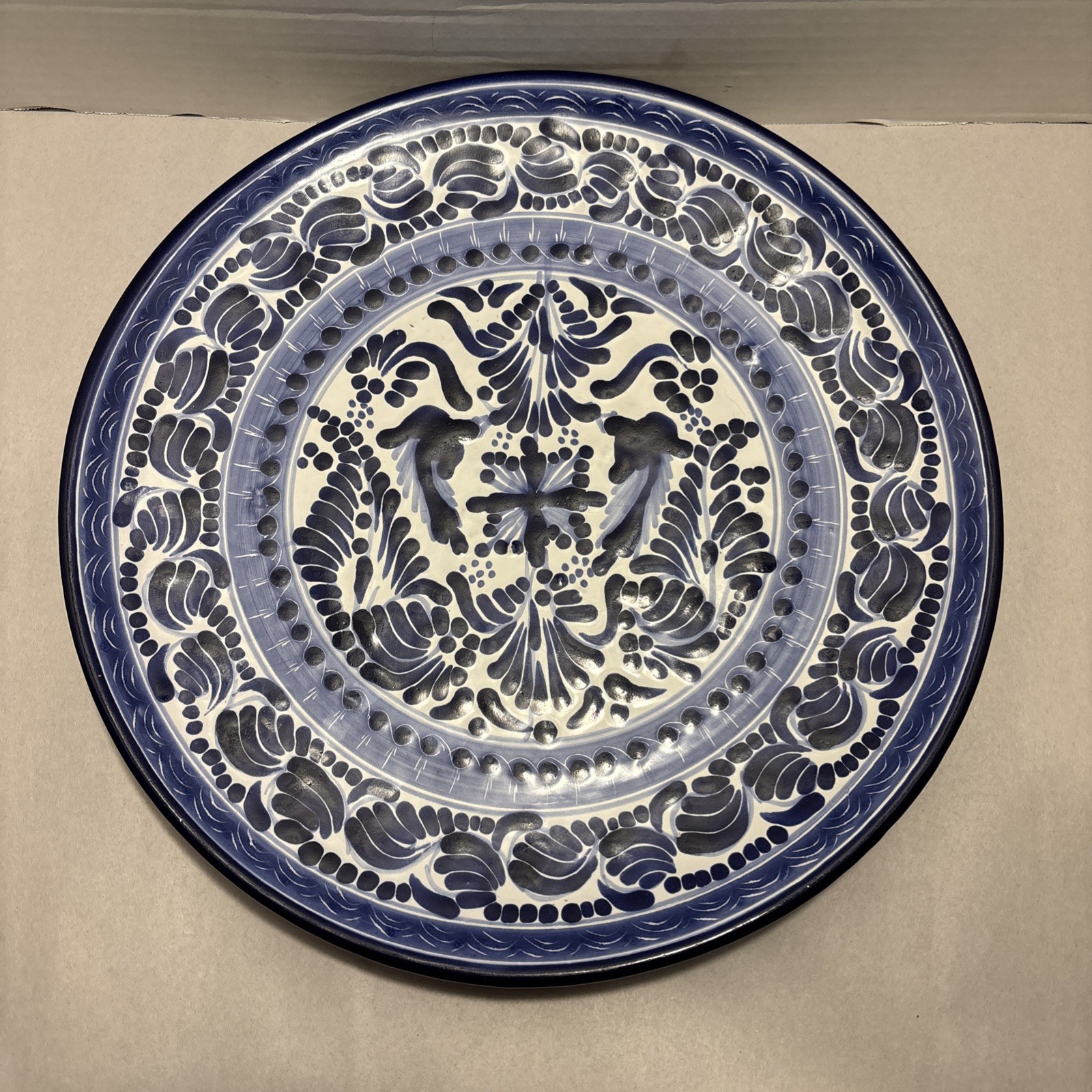 Vintage Talavera Mexican Blue & White Pottery Wall Hanging Plate Armundo 