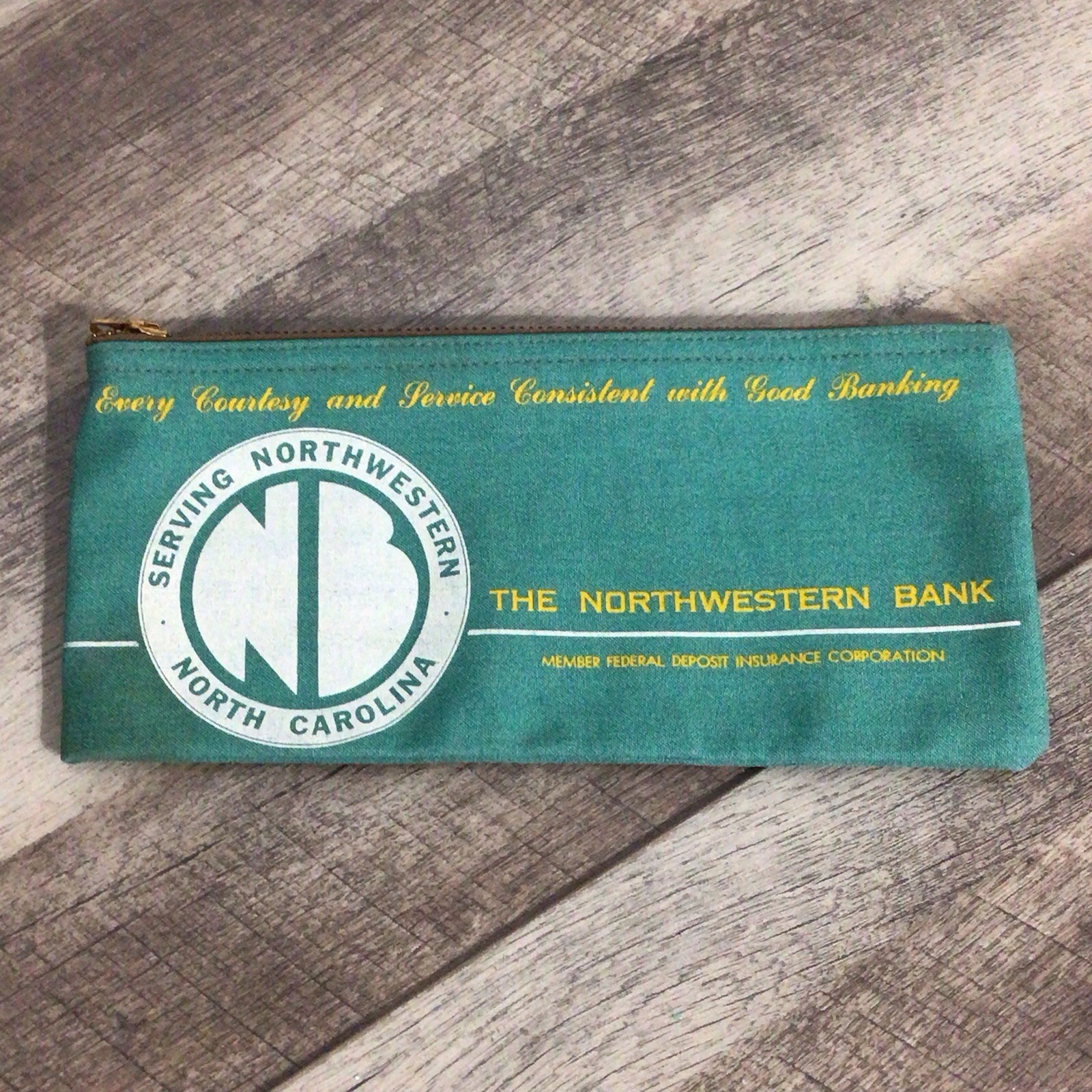 Vintage The Northwestern Bank North Carolina Zipper Cash Money Deposit Pouch