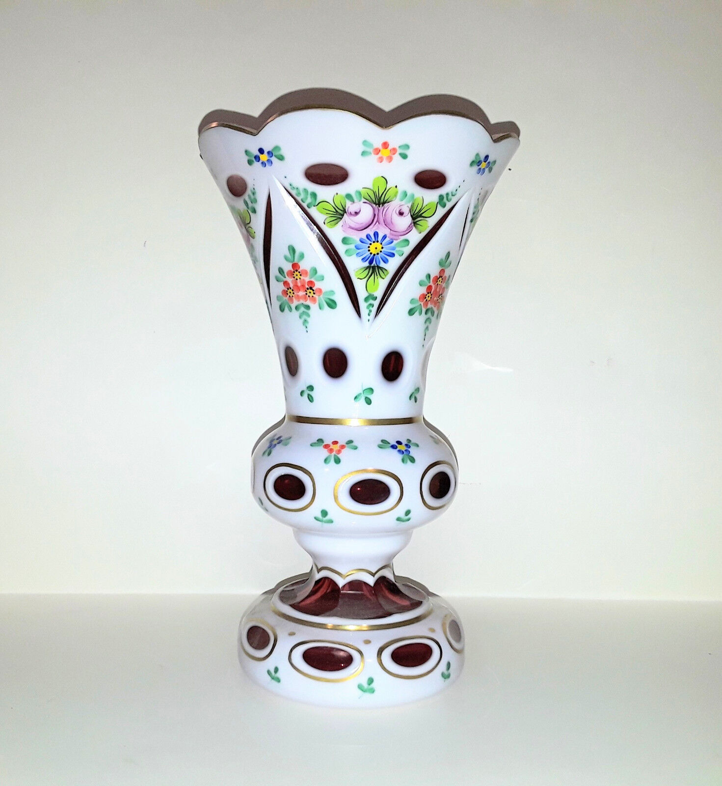 Bohemian Crystalex Decorative Vase HandMade Porcelain overlay Czech Republic NEW