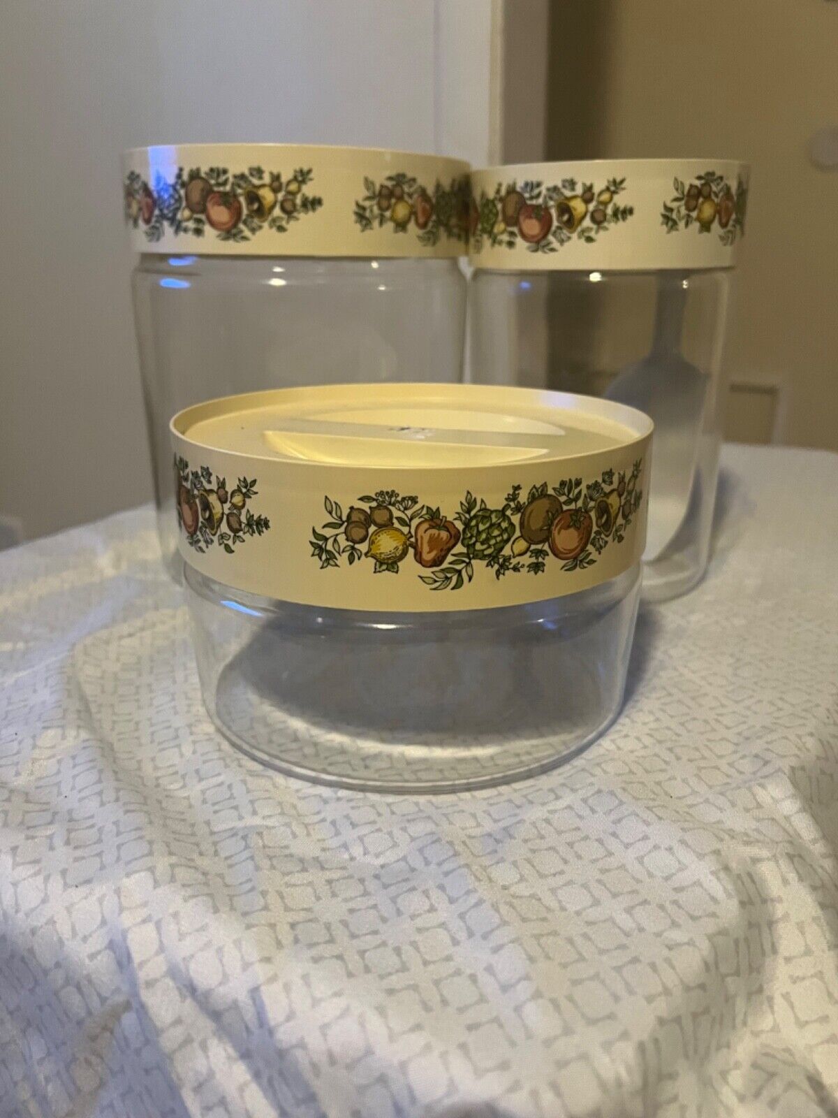 Vtg Pyrex Spice of Life Stack Store N See- 8pc Canister Container Set Lids/Jars
