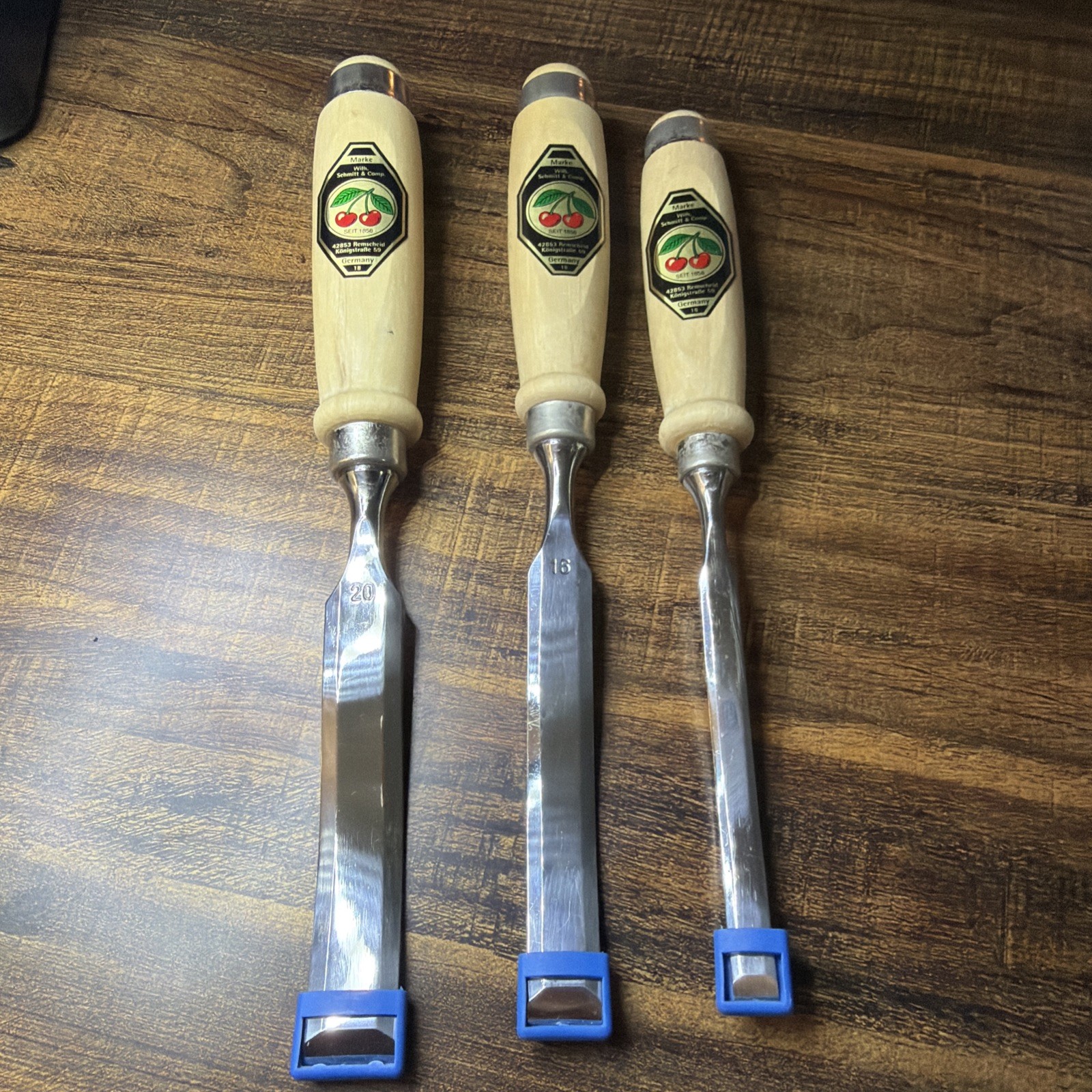 Kirschen Two Cherries 1858 S-Form Chisel 3 Piece Lot Made in Germany Excellent