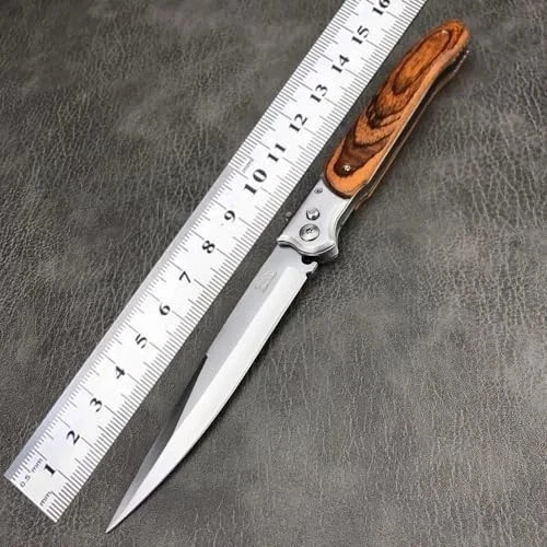 Wood Black Tactical Spring Assisted Open Blade Folding Pocket Knife Hunting