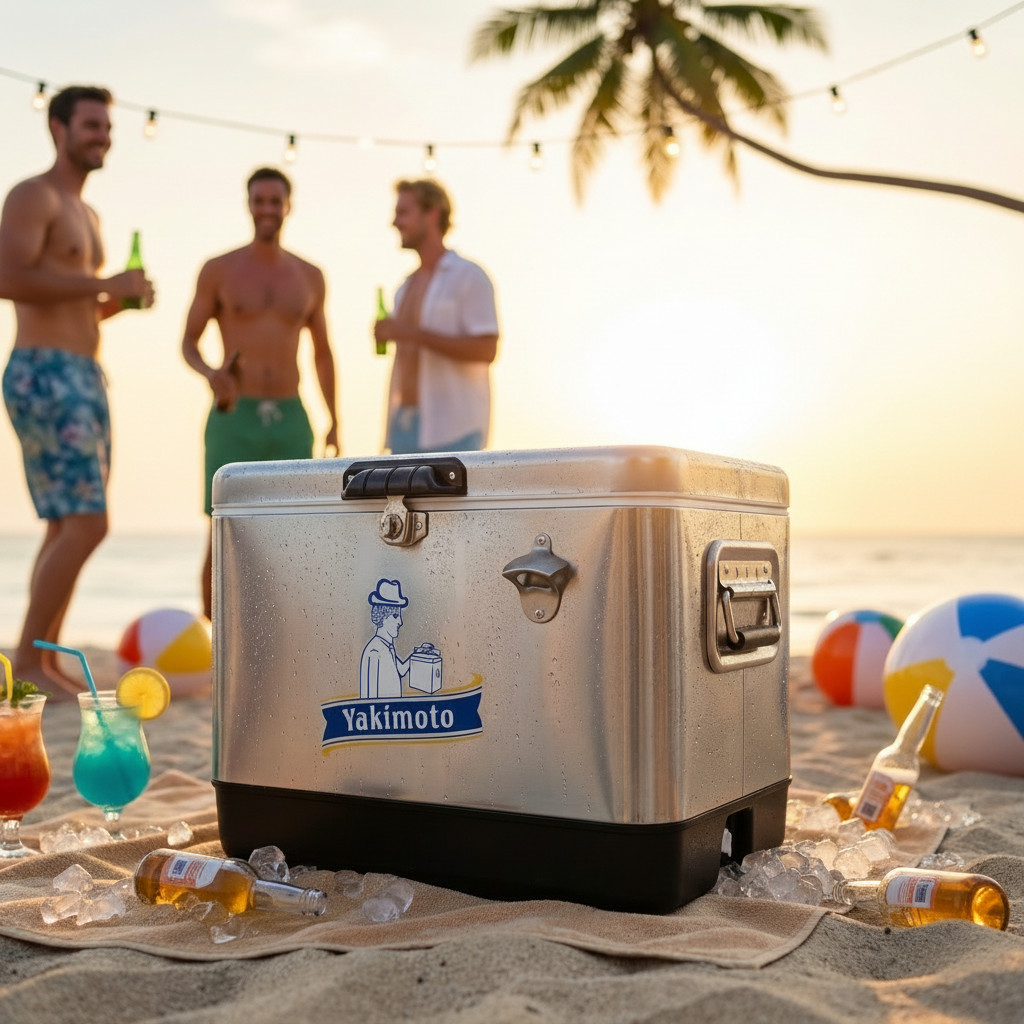 Yakimoto 54QT Large Metal Cooler Retro Ice Chest, 85-Can Capacity for Patio BBQ