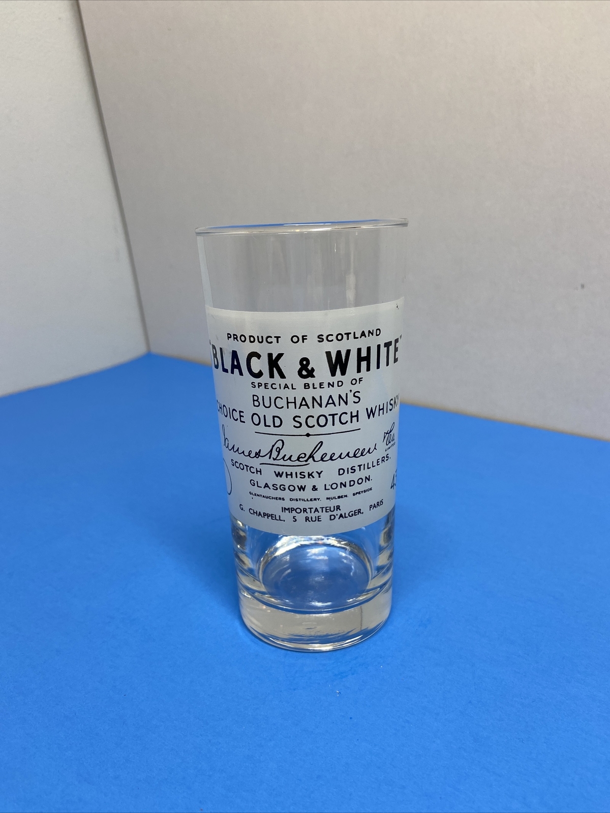Vtg Buchanan's Black & White Scotch Whisky Advertising Glass Tumbler 5 1/2
