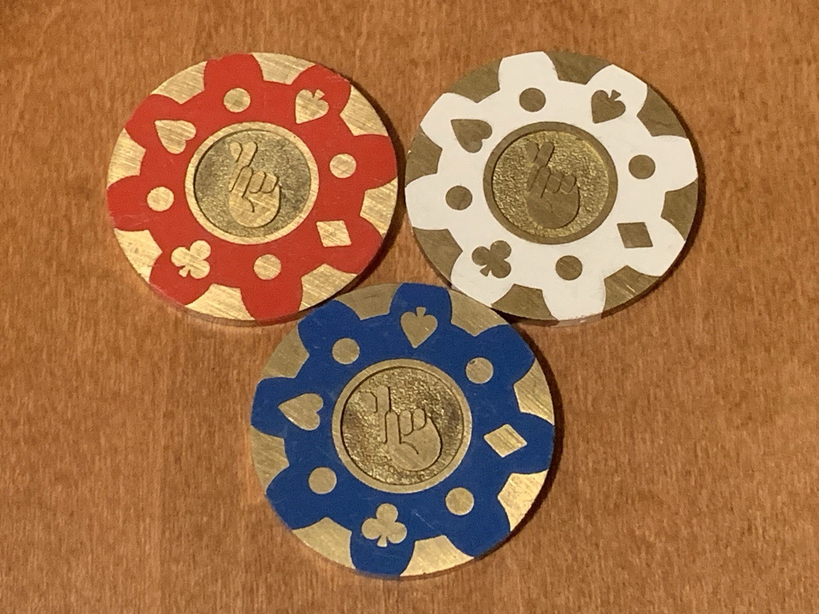 3 Vintage Reliable Brass Core Advertising Sample Casino Chips - Super Rare