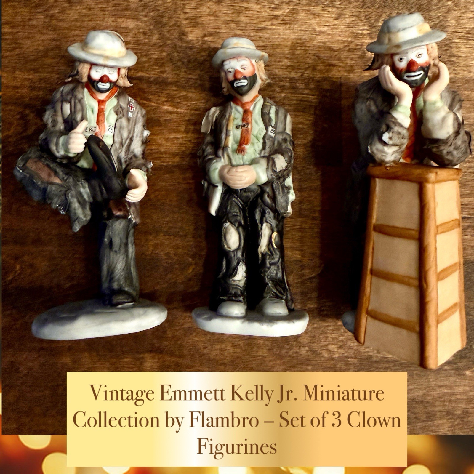 Vintage Emmett Kelly Jr. Miniature Clown Collection by Flambro Set of 3