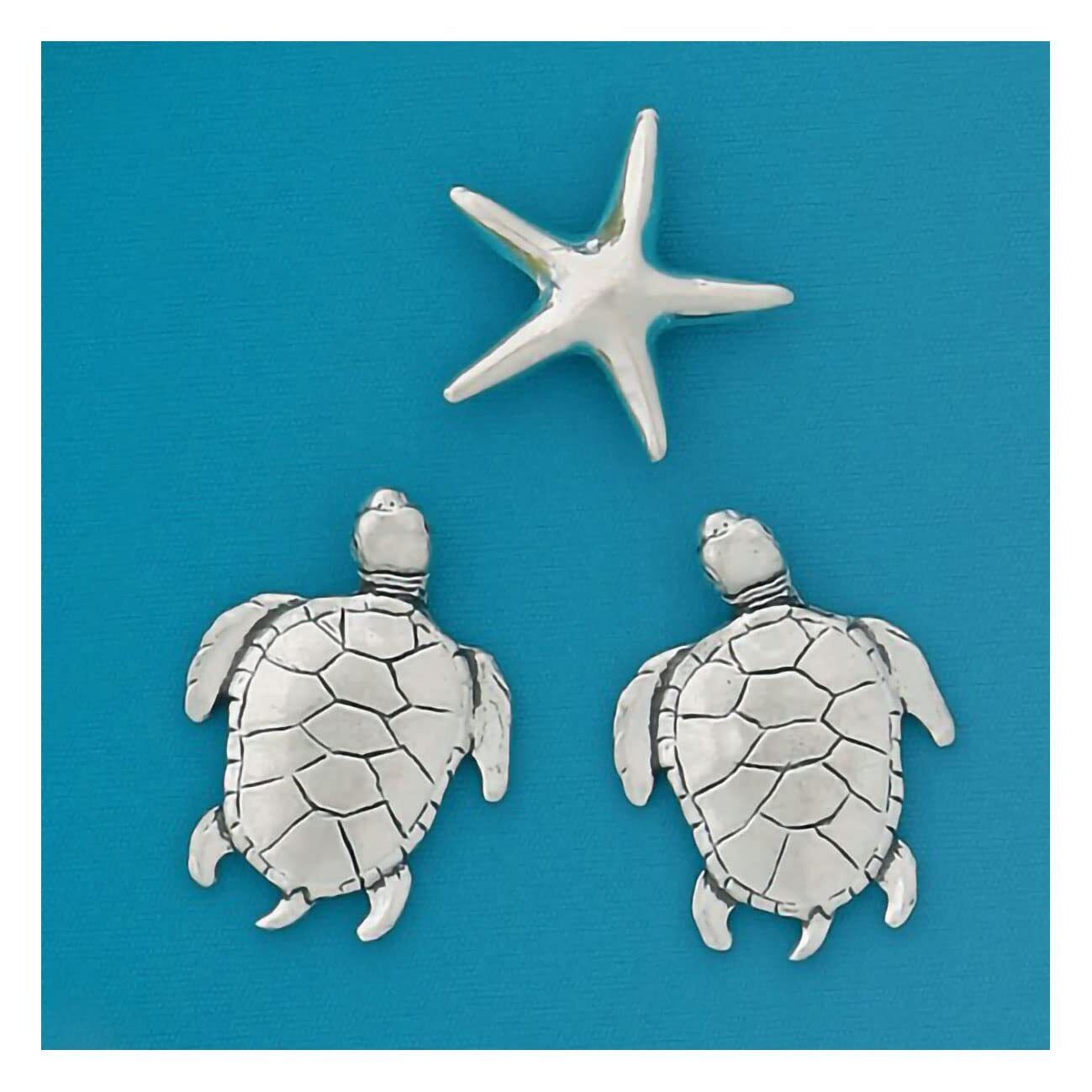 Basic Spirit Sea Turtles Medium Pewter Magnet Set with Starfish