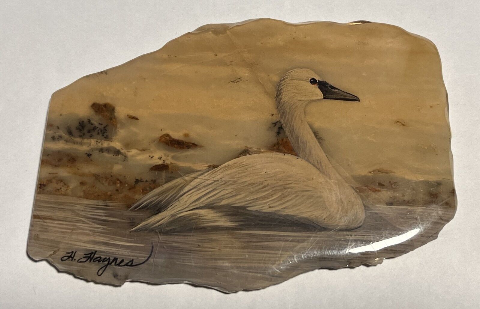 Heather Haynes McGee Original Acrylic Wildlife Painting Swan On Agate