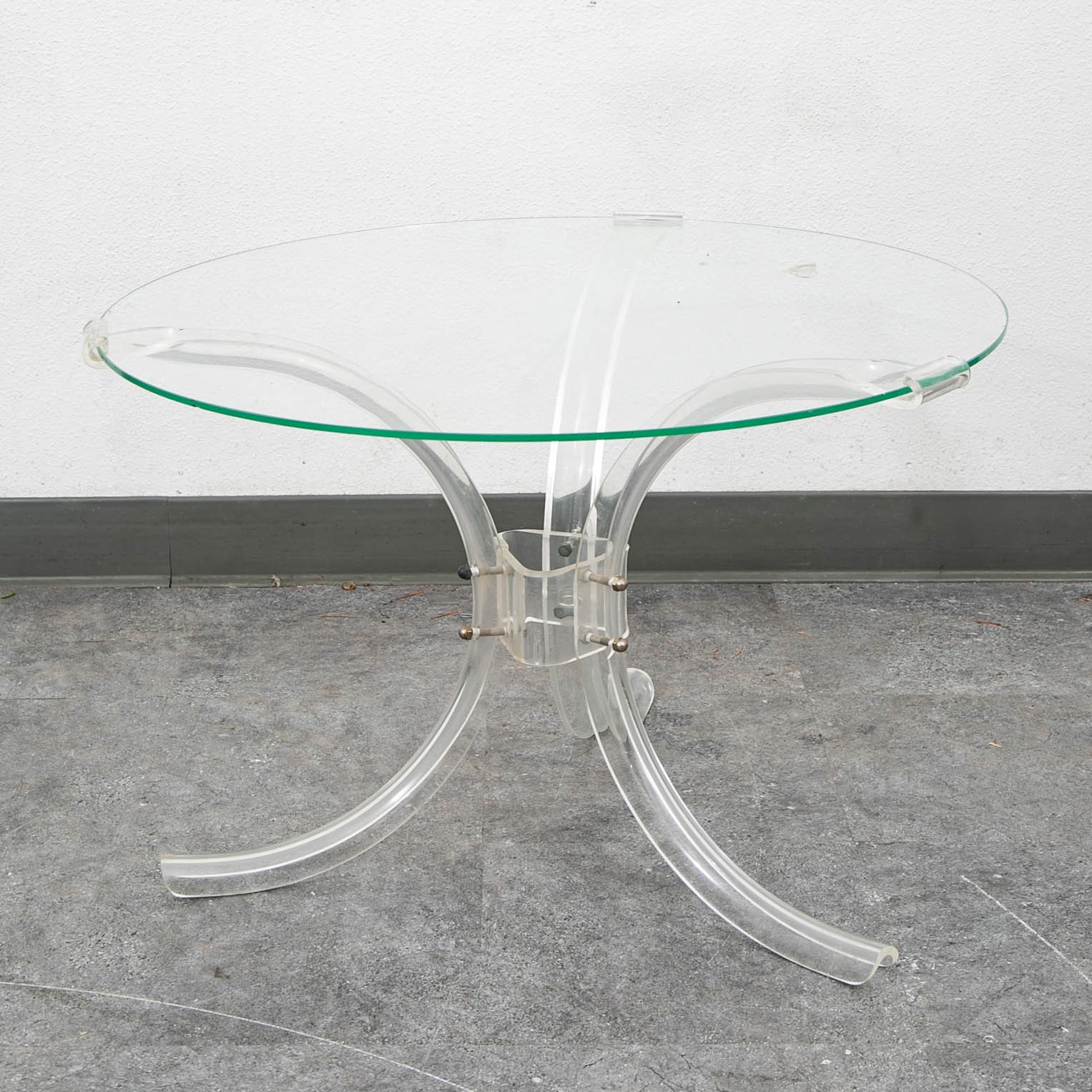 Mid Century Modern Coffee Table Lucite Glass Side End Table Clear Round Vintage