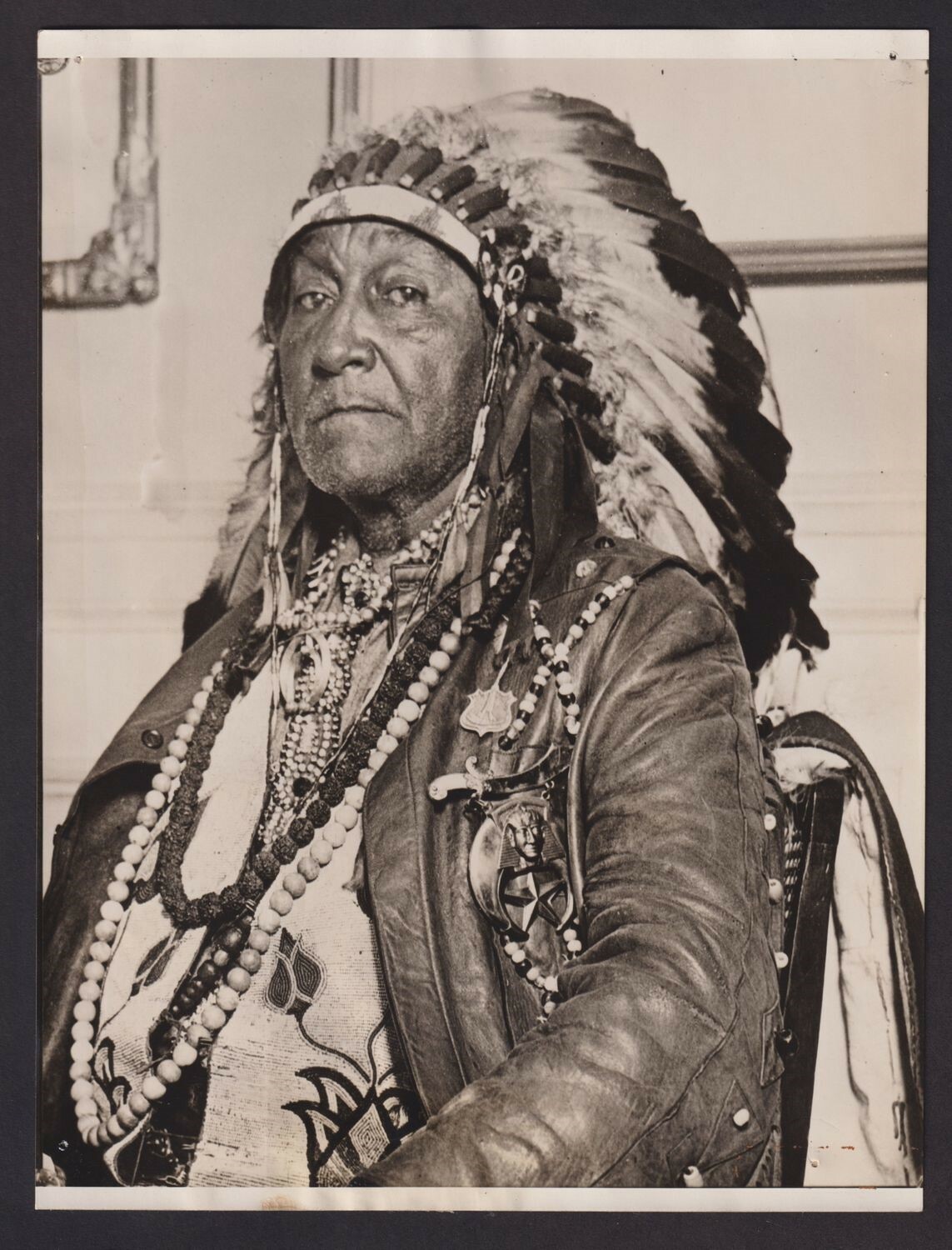 1926 Chief Horse Eagle -Noted Indian Preacher -Head Dress - 104th Birthday Photo