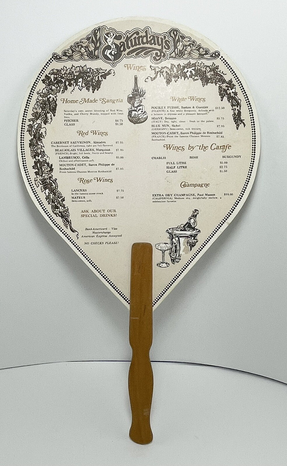 VINTAGE SATURDAY'S RESTAURANT 1970s DALLAS, TEXAS MENU FAN