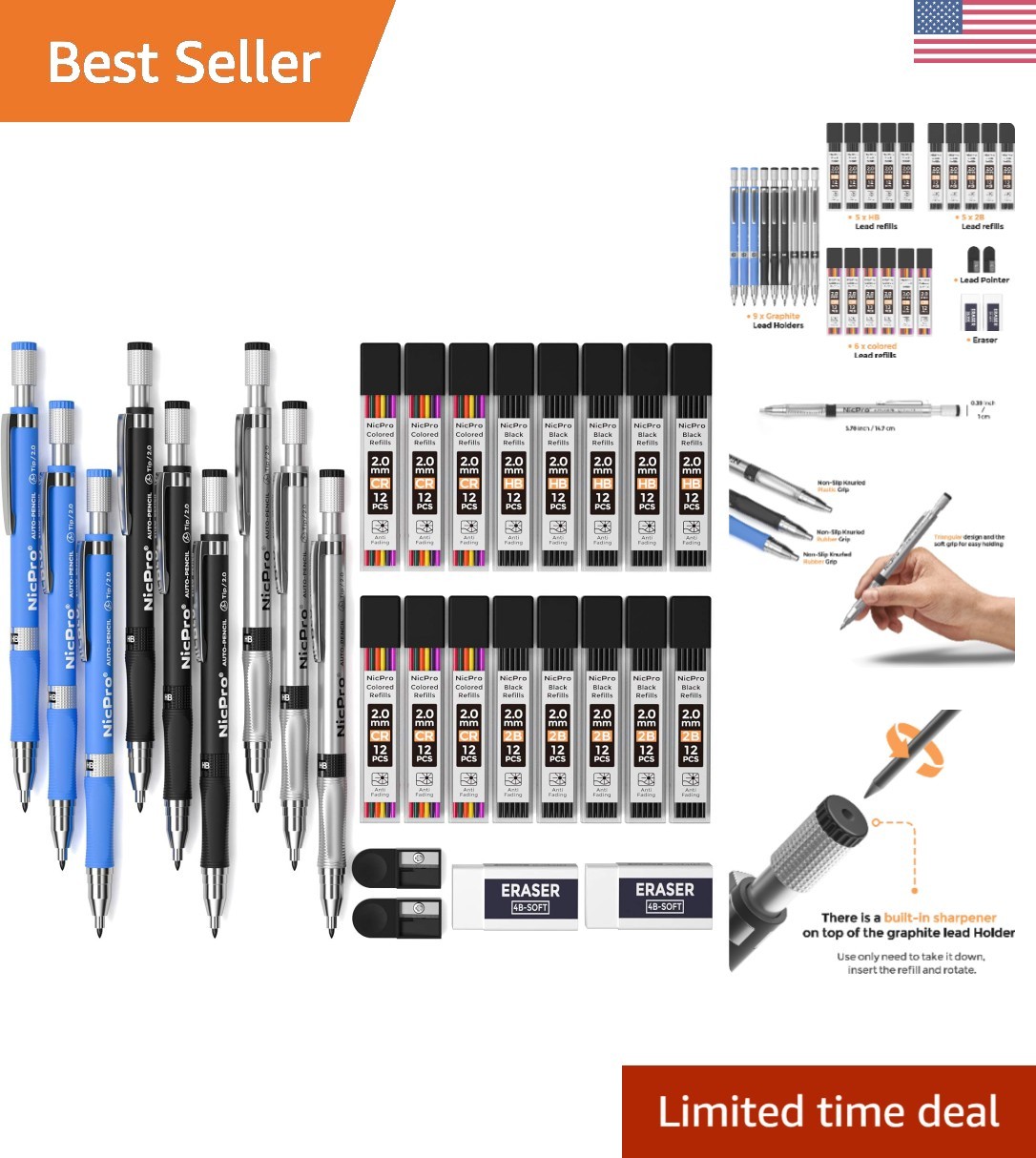 Pro 29-Piece 2.0mm Mechanical Pencil Set - Leads & Comfort Grip Included Pro 29-Piece 2.0mm Mechanical Pencil Set - Leads & Comfort Grip Included