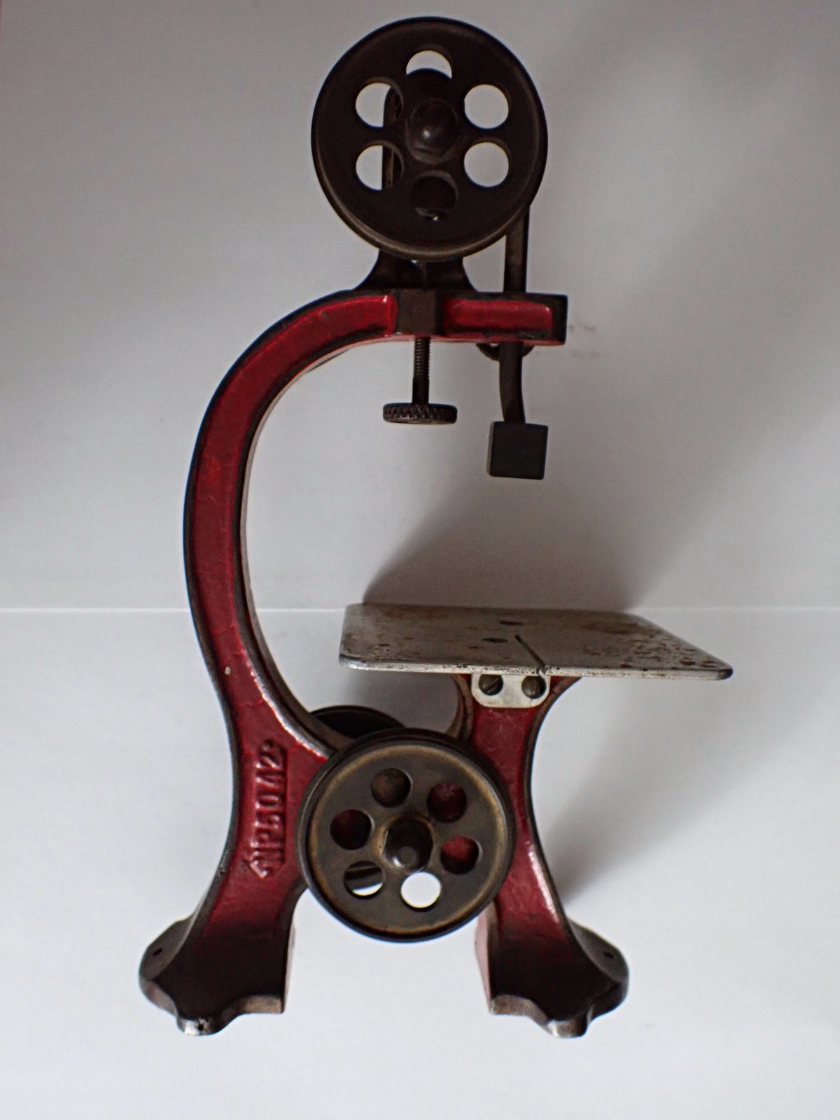Vintage Small Red Cast Iron Bench Band Saw J.H. Hopkins Atlanta GA Nameplate
