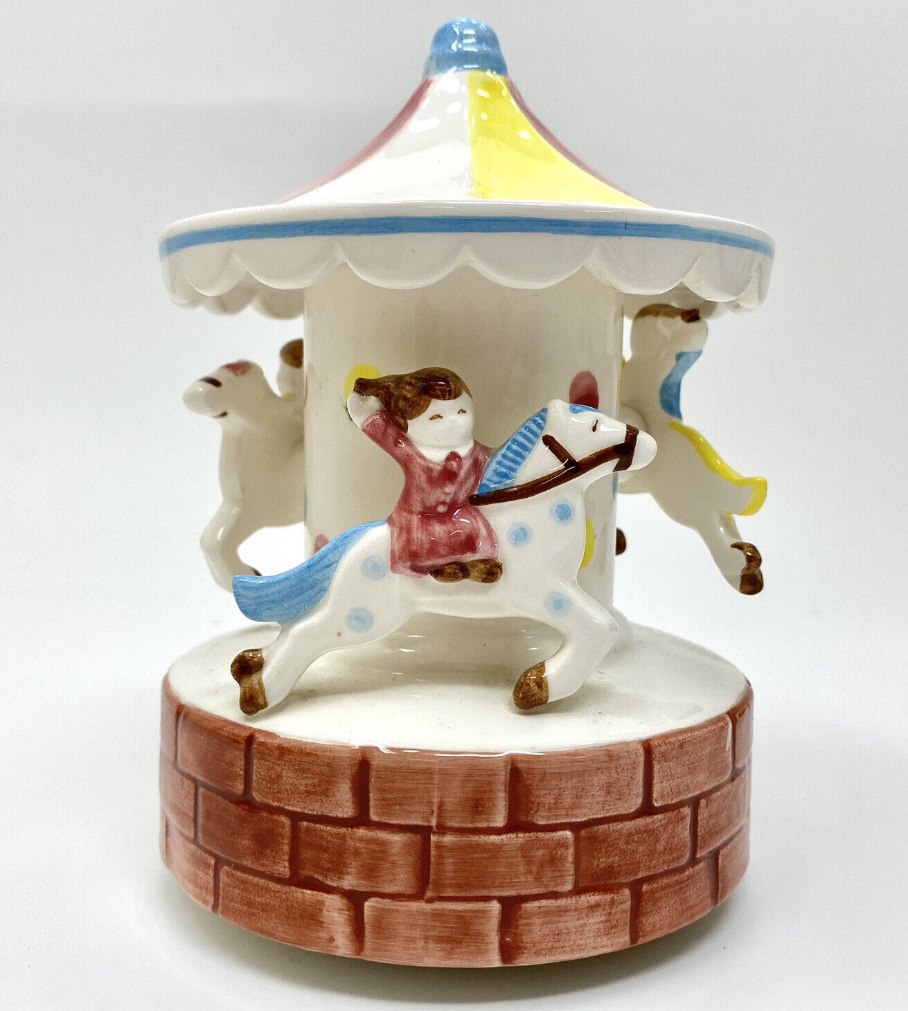Vtg LEFTON MERRY GO ROUND Music Box Figurine Hand Painted Japan