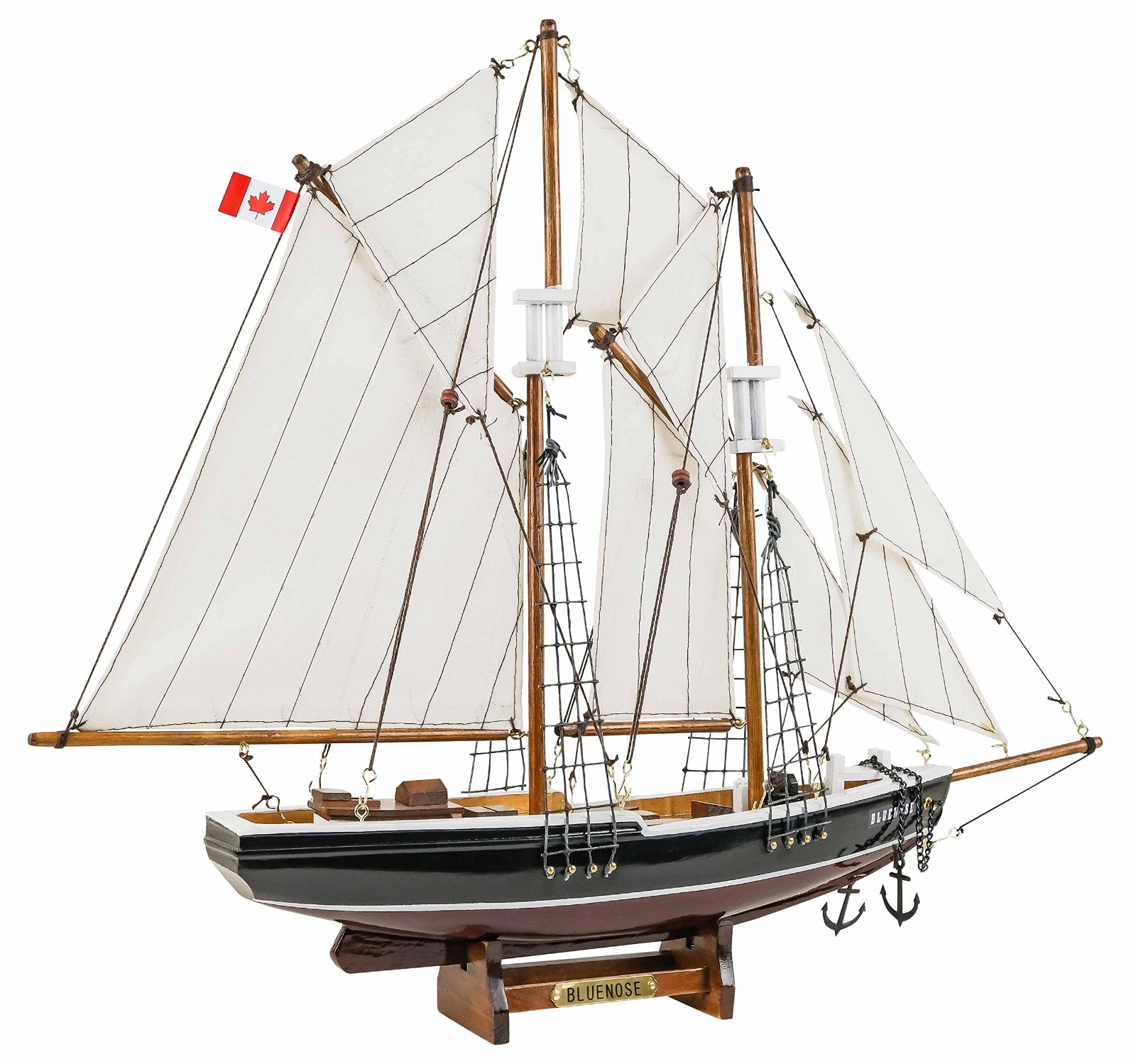 Bluenose Schooner Wooden Ship Model 1:110 Basswood Sailboat Replica 17in