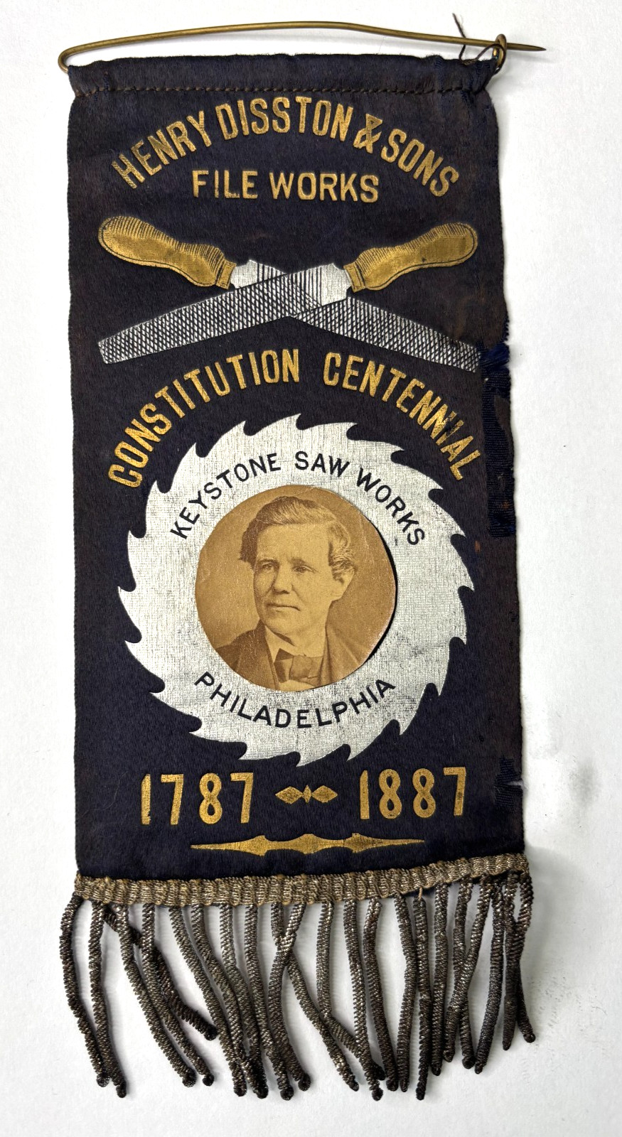 1887 Henry Disson & Sons File Works Constitution Centennial Ribbon Philadelphia