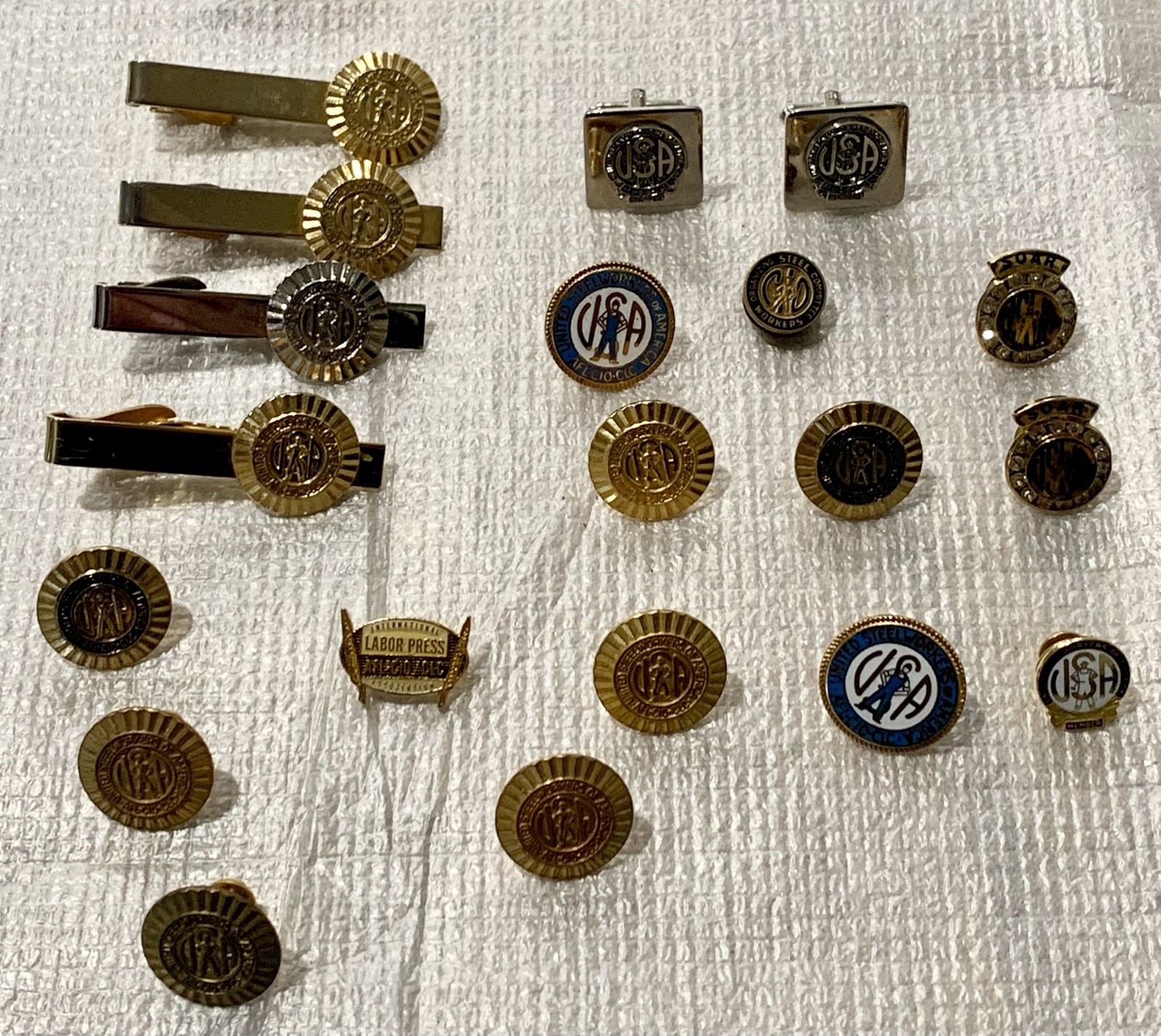 Vintage 19pc United Steelworkers Union Pin Cufflinks Tie Clip Lot USWA SWOC SOAR