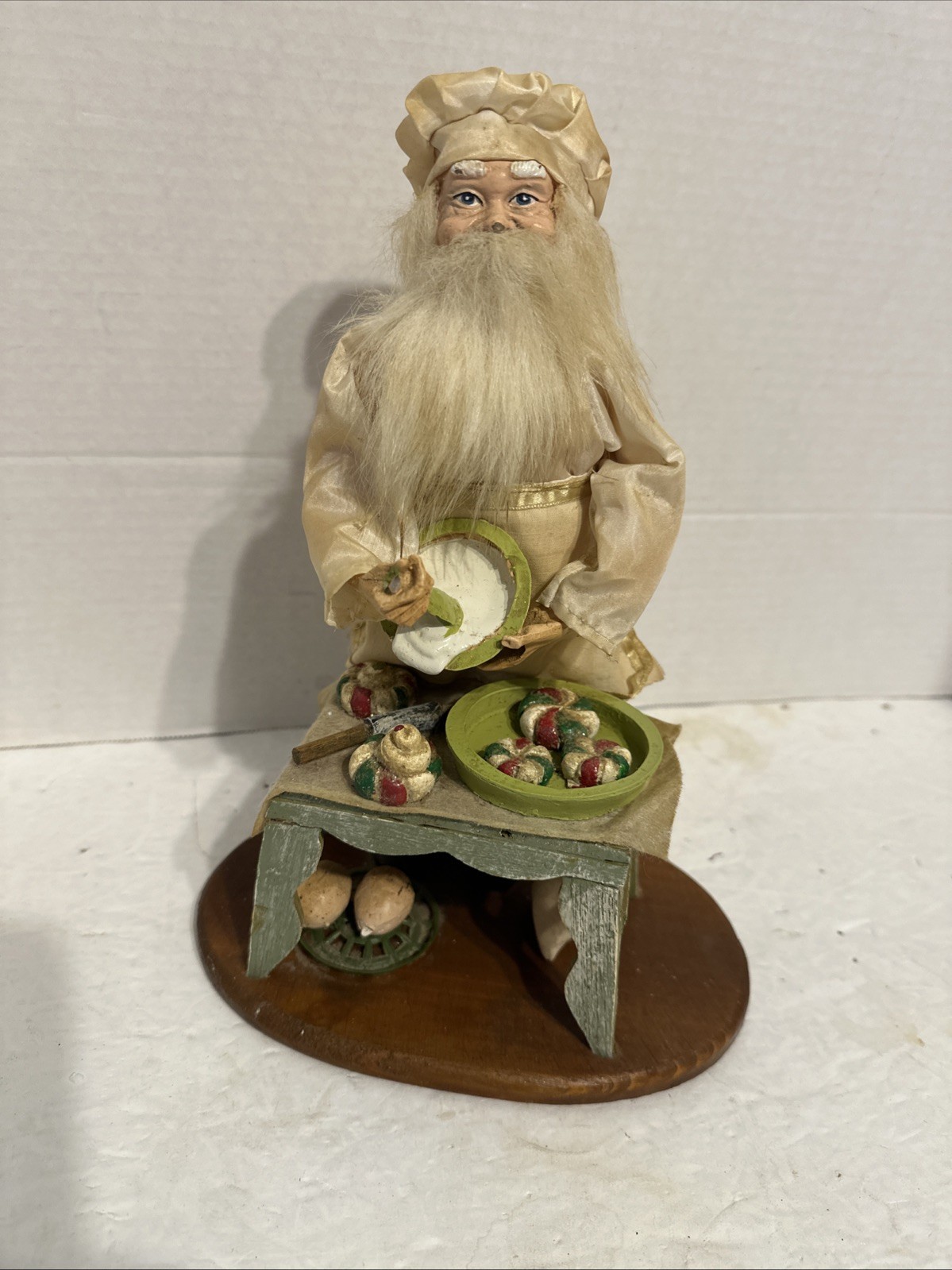 Vintage CPI Christmas Chef Santa Claus Baker Figurine Wood Base Kitchen Decor