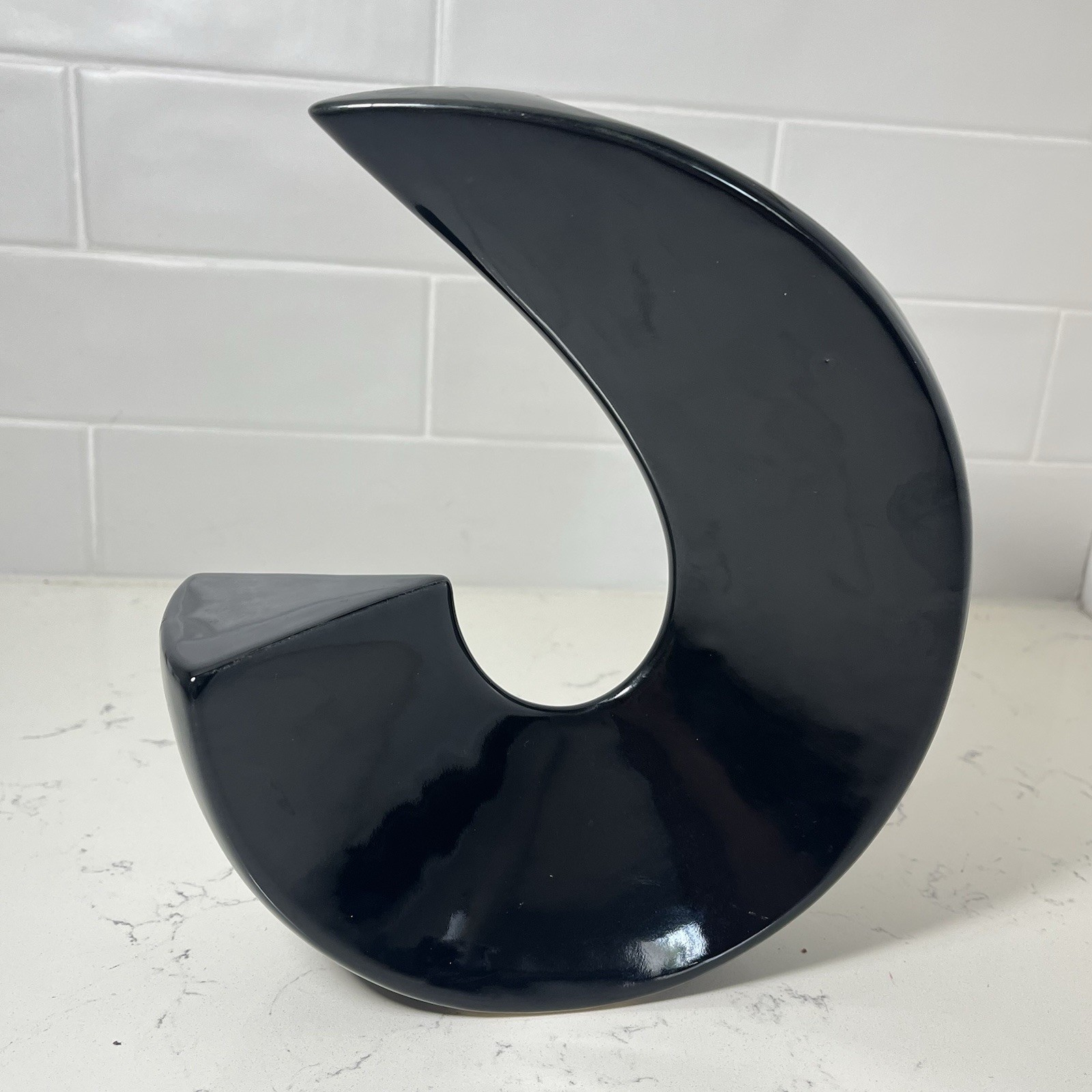 Vintage MCM Japanese Ikebana Vase Flower Arrangement Curved Horn Modernist Japan