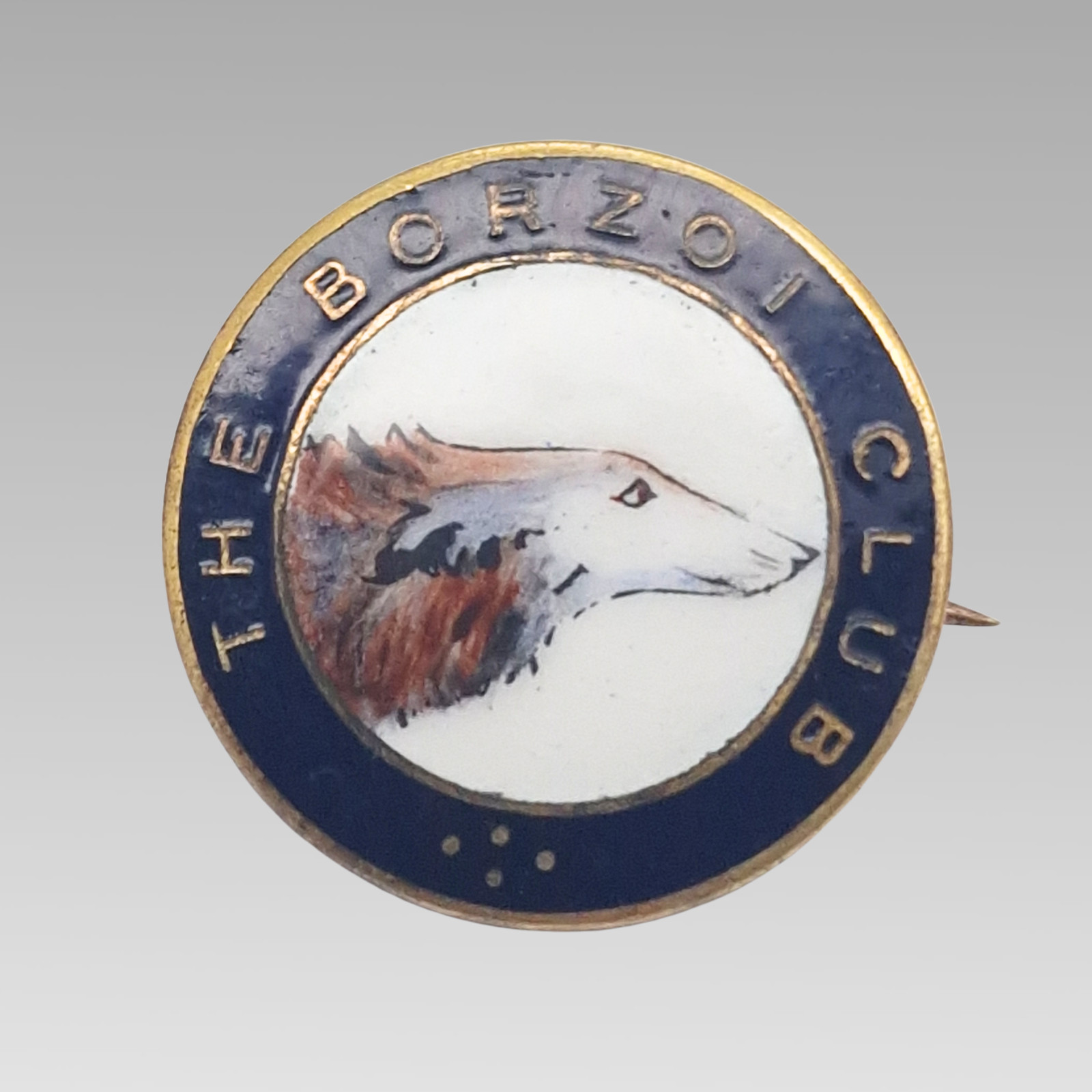 Vintage The Borzoi Club Hand Painted Enamel Russian Wolfhound Badge 25mm