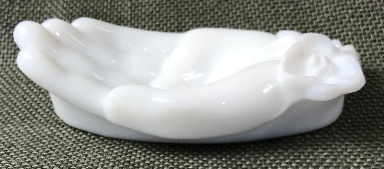 Vintage Kemple White Milk Glass Hand, Trinket Dish, Dresser Dish